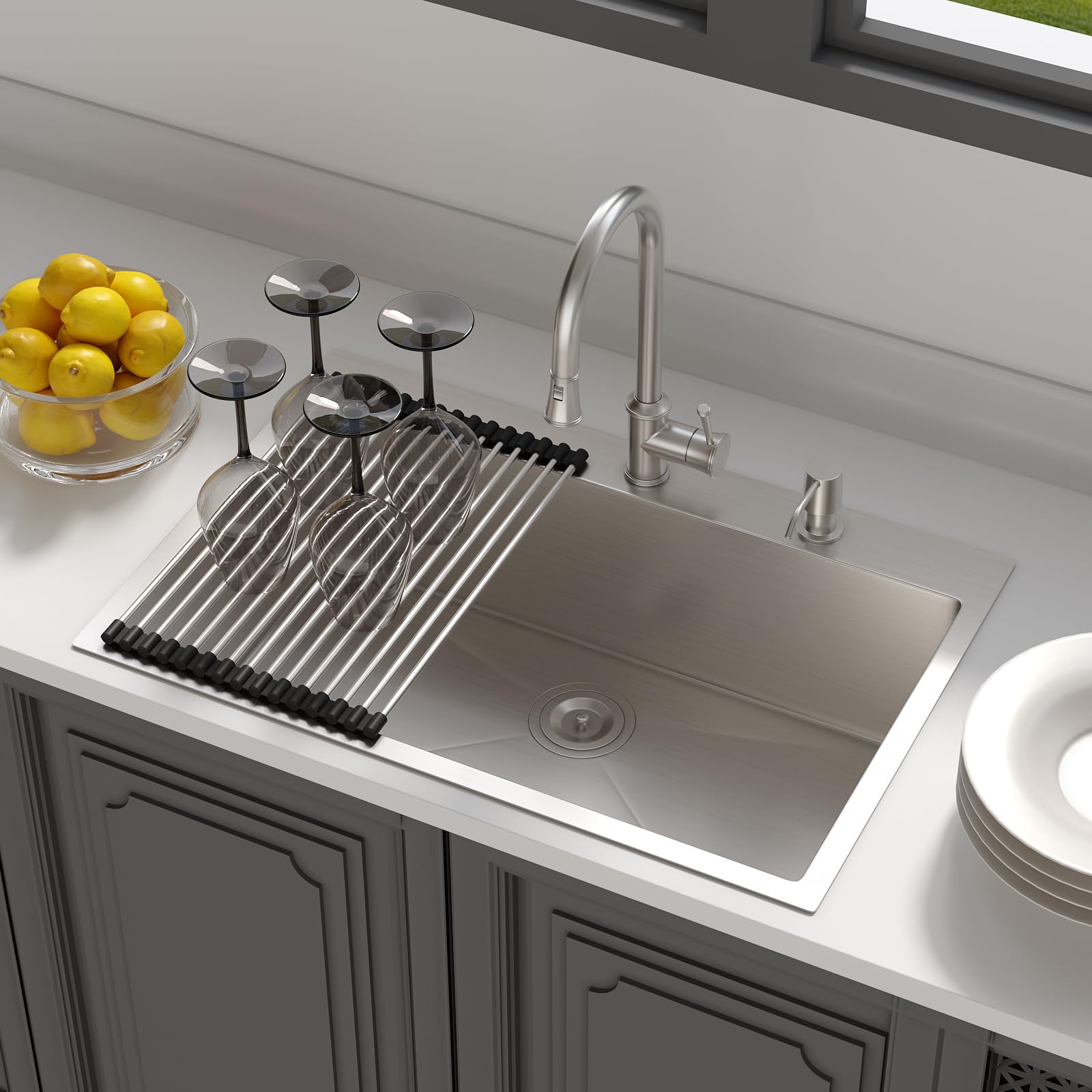 Lordear 30 Inch Drop In Kitchen Sink - 16 Gauge Stainless Steel Single Bowl Topmount with Rounded Corners - Perfect for Modern Kitchens, Restaurant Prep & Home Renovation