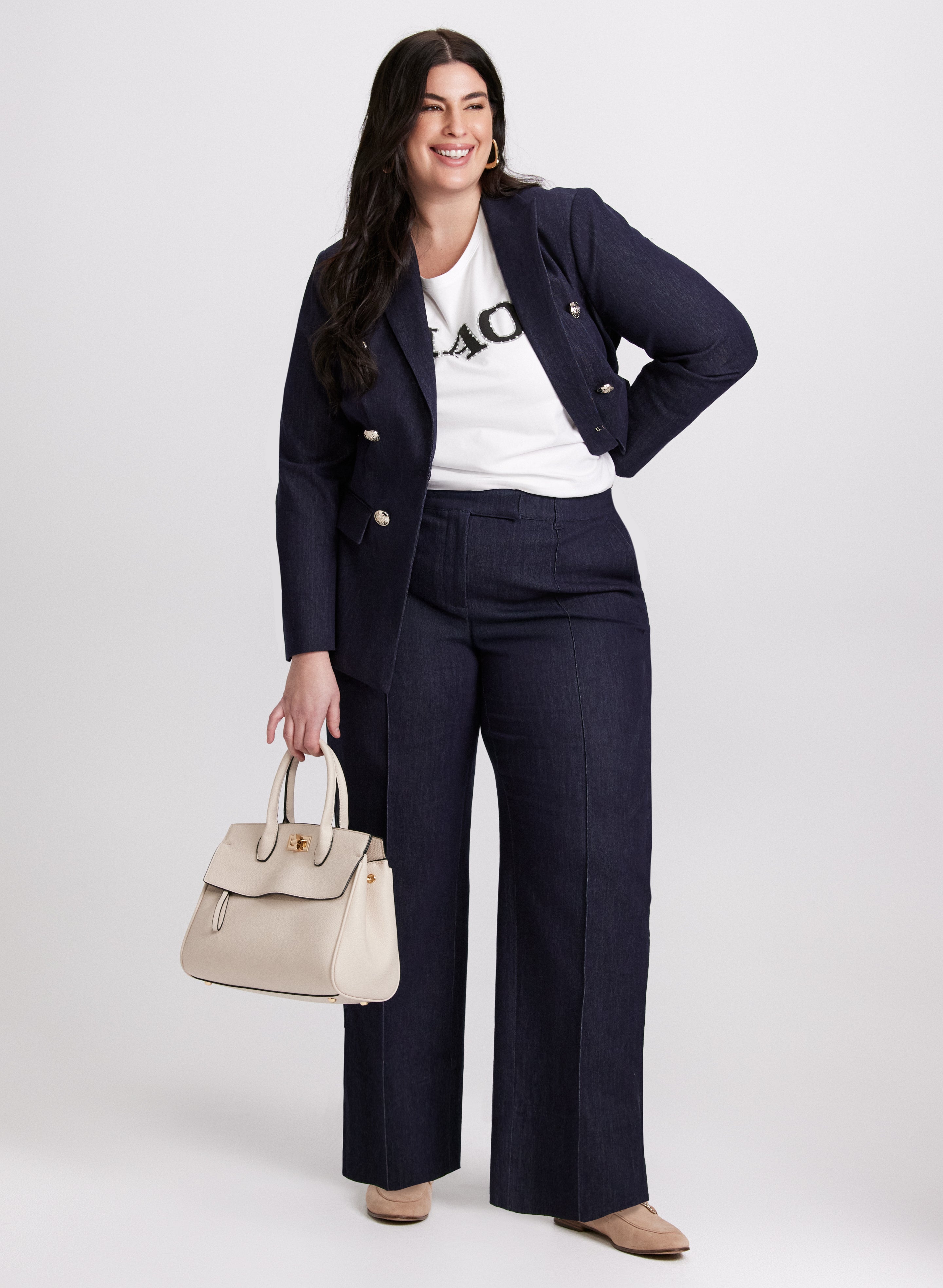 Stylish Denim Blazer & Olivia Pull-On Denim Pants Set - Women's Casual Outfit for Work, Date Night & Weekend Wear