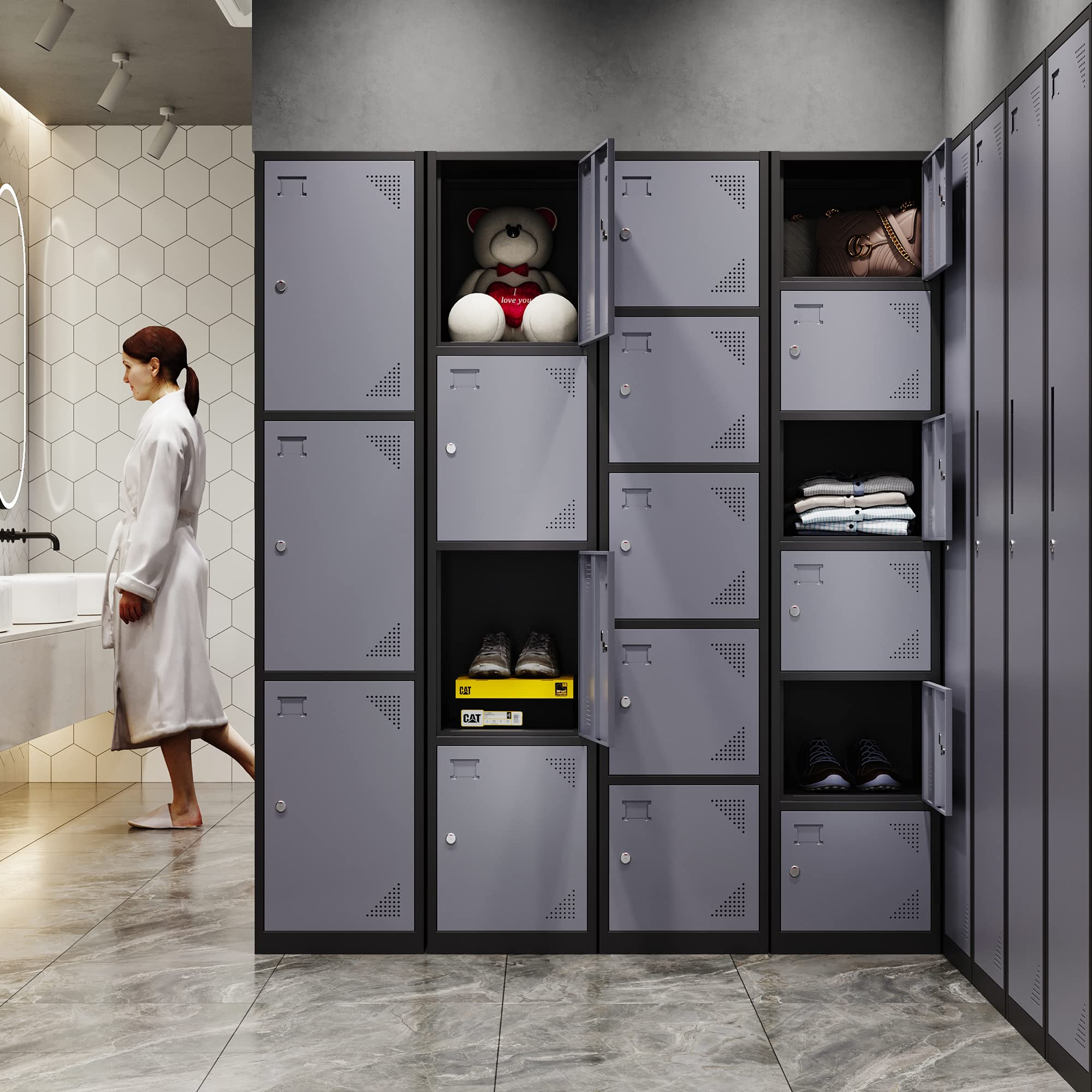 Letaya 6-Door Metal Storage Locker - Steel Organizer Cabinet with Lock for Employees, School, Gym, Home & Office - Secure Storage Solution for Staff Belongings, Kids Room Organization & Workplace Essentials (Black Gray)