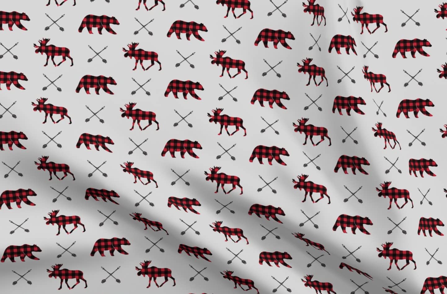 Moose Bear Arrows Happy Camper Collection Plaid Woodland Printed Minky Fabric - Soft Fat Quarter for Sewing Baby Blankets, Quilt Backing & DIY Plush Projects | Cozy Nursery Decor & Camping-Themed Crafts