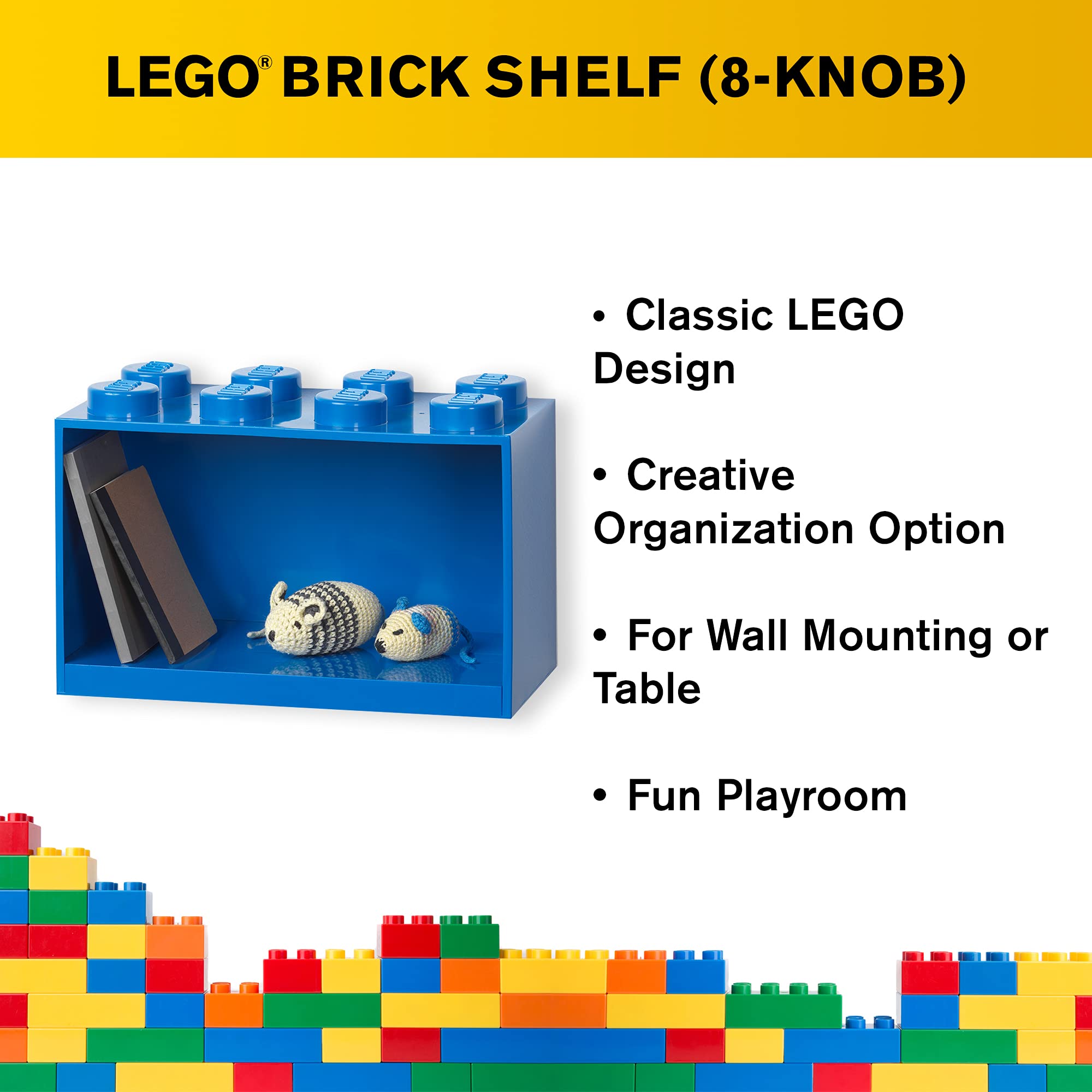 ROOM Copenhagen Lego Brick Shelf Box - Stackable & Wall-Mountable Storage Organizer for LEGO Bricks - 8 Stud Blue - Perfect for Kids' Room, Playroom & LEGO Display Organization