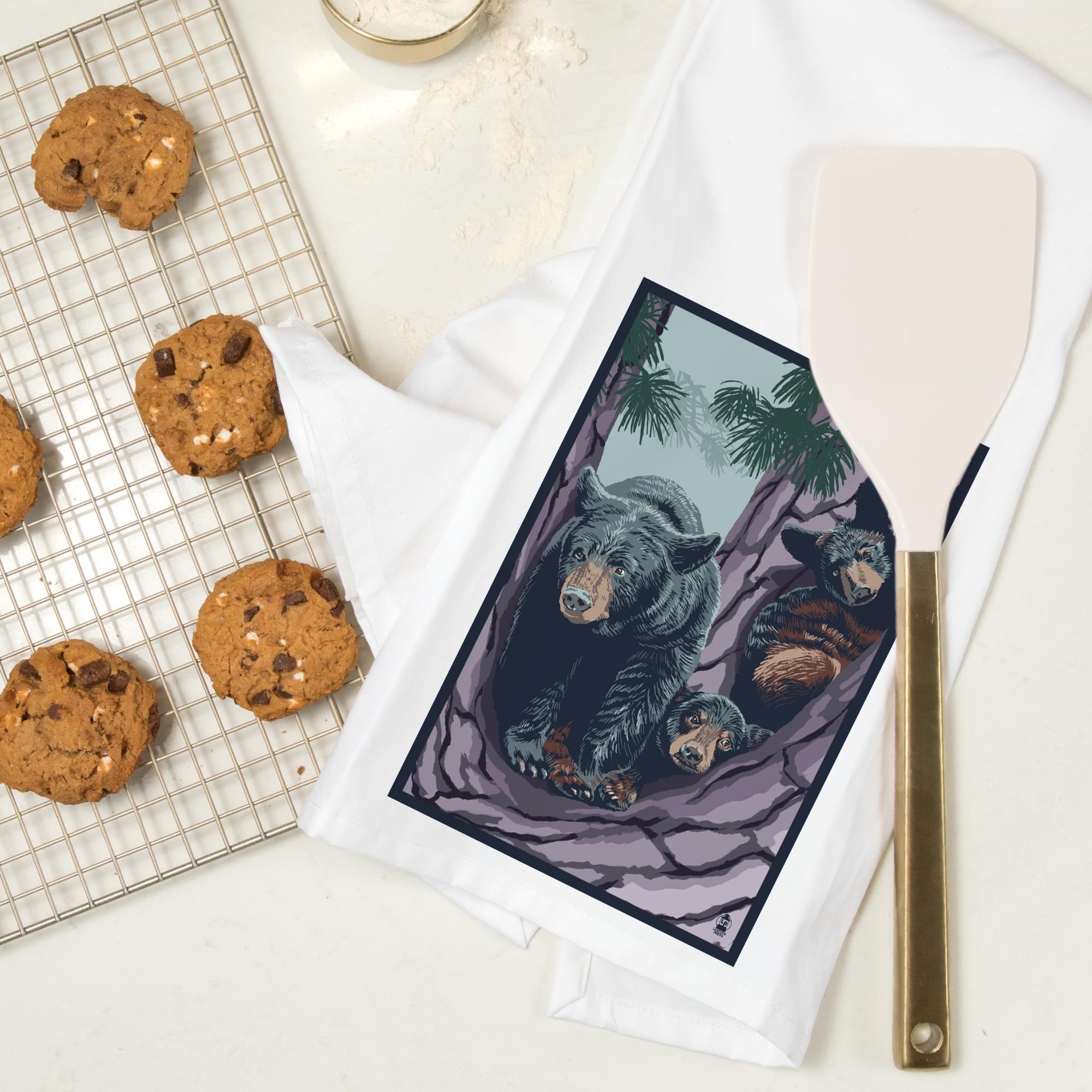 Lantern Press Black Bear and Cubs in Tree - 100% Cotton Tea Towel | Decorative Hand Towel for Kitchen & Home | Perfect for Dish Drying, Gift Giving & Rustic Cabin Decor