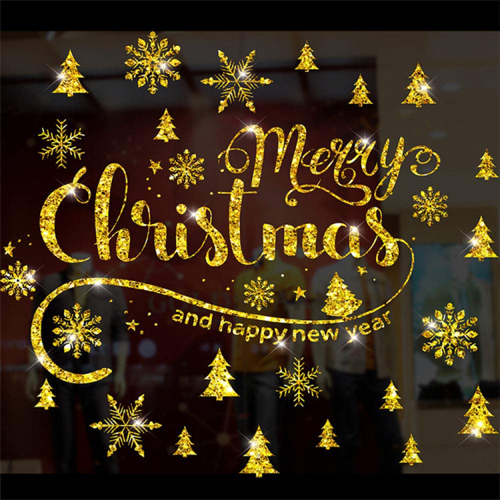 Golden Glitter Snowflake Christmas Window Stickers - Removable DIY Decor for Room & Party