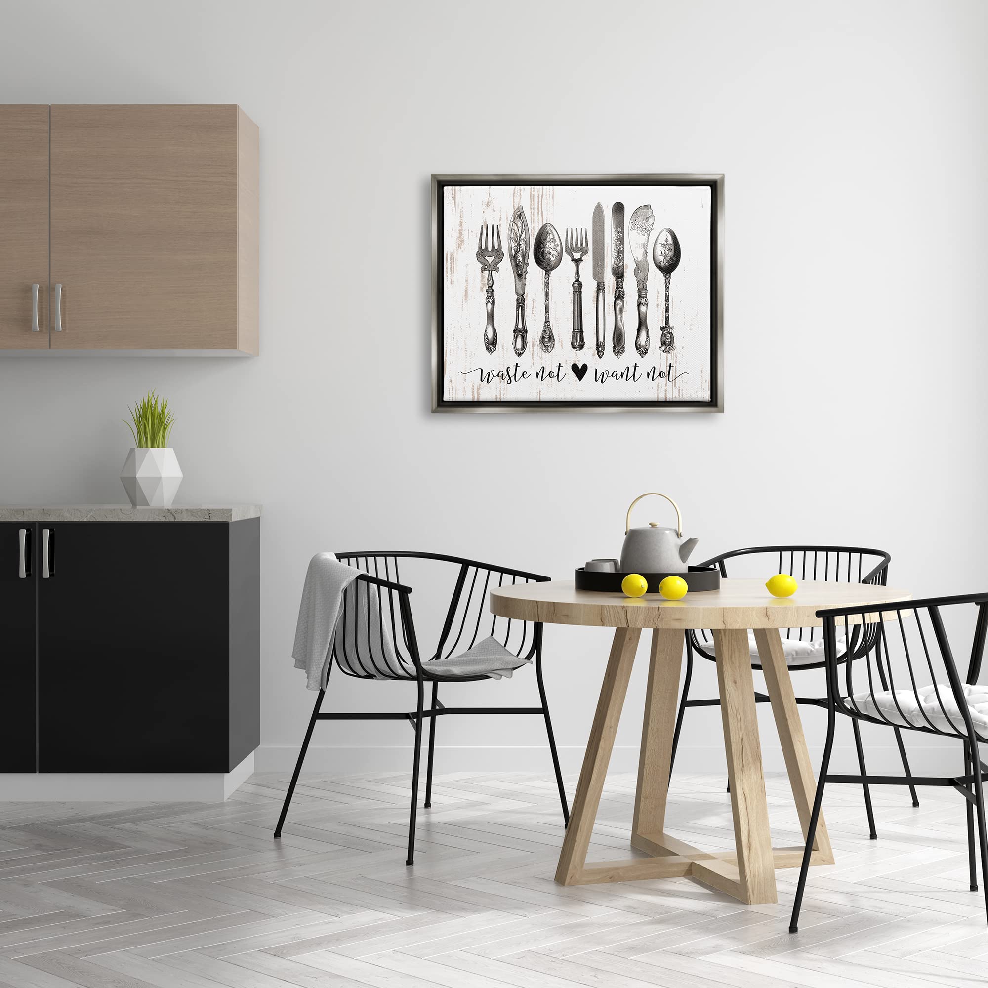 Stupell Industries 'Waste Not Want Not' Silverware Drawing - Kitchen Wall Art by Lettered & Lined | Perfect for Dining Room Decor & Farmhouse Style Kitchens