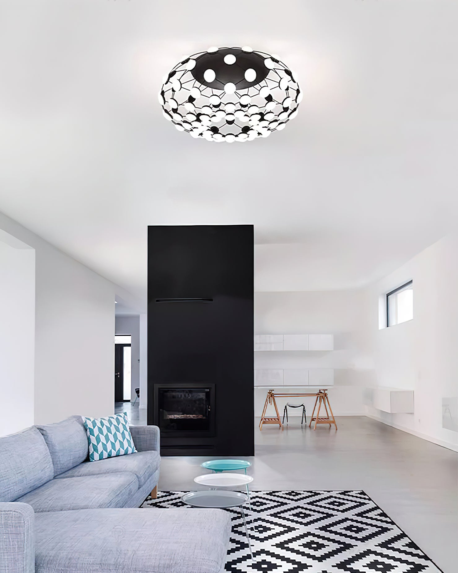 Modern Black and White Mesh Ceiling Lamp - Stylish Pendant Light for Living Room, Bedroom, Dining Room & Office Decor