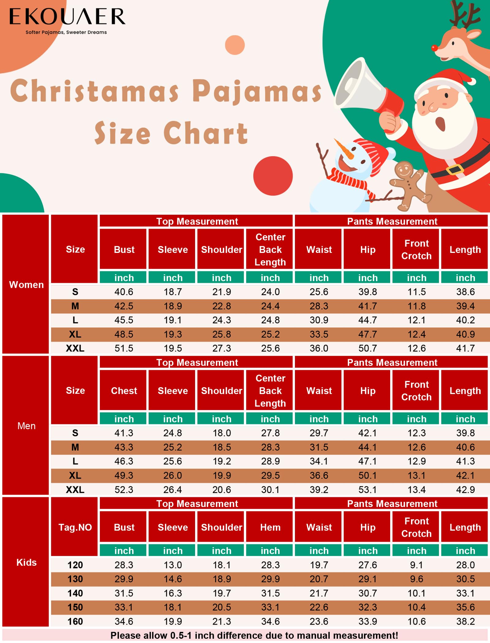 Ekouaer Family Matching Christmas Pajama Sets - Soft Long Sleeve Holiday PJS for Women, Men & Kids | Cozy Family Sleepwear & Lounge Wear for Christmas Morning & Holiday Gatherings