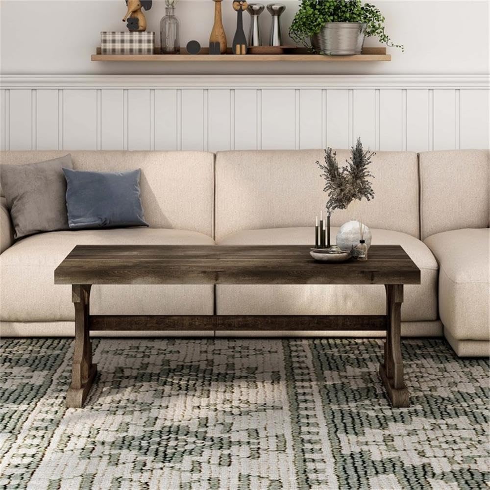 Reclaimed Oak Farmhouse Coffee Table - Solid Birch Wood Rustic Living Room Furniture for Home Decor & Cozy Gatherings