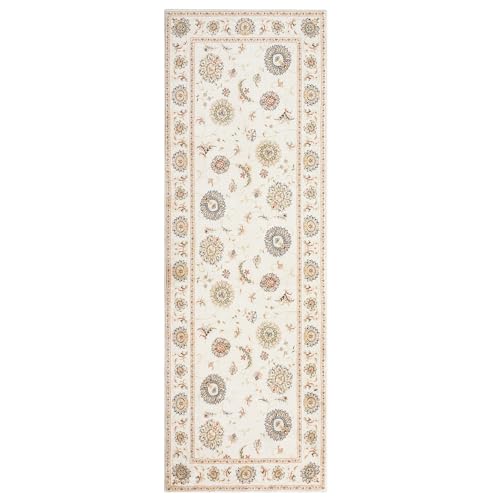 GARVEE 2x6 Washable Non-Slip Runner Rug - Vintage Boho Bohemian Hallway Rug for Kitchen, Living Room, Bedroom & Nursery - Ivory/Yellow 2' x 6' - Perfect for High-Traffic Areas, Entryways & Cozy Home Decor