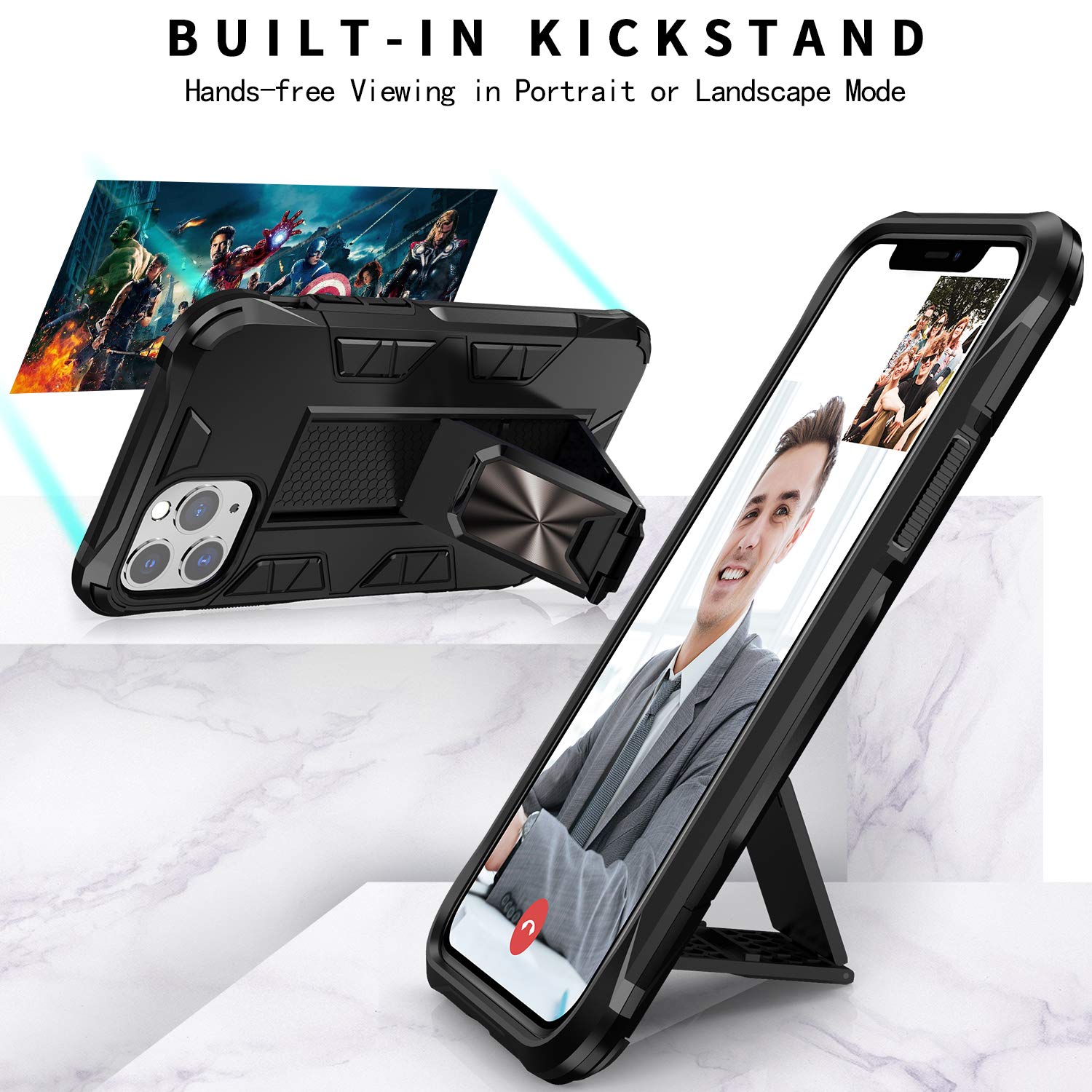 **Shockproof Heavy Duty Armor Phone Case for iPhone 11 Pro Max (6.5 Inch) - Black with Kickstand & Ring Holder | Military-Grade Drop Protection | Perfect for Outdoor, Travel & Daily Use**