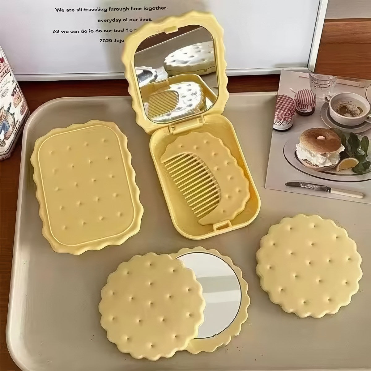 Cute Kawaii Biscuit-Shaped Compact Mirror - Portable Makeup Mirror for Travel, Purse & Touch-Ups