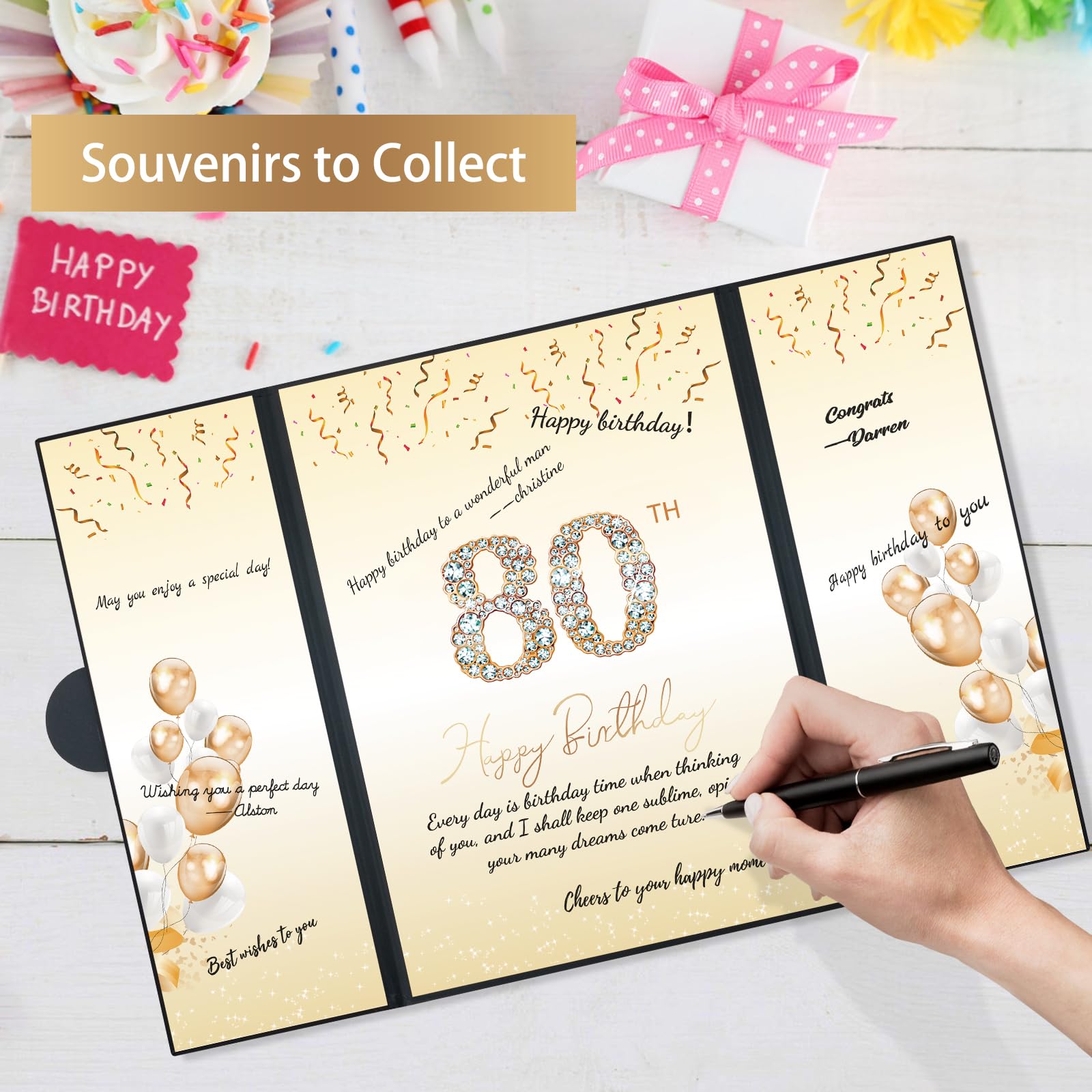 80th Birthday Party Decorations for Men & Women - Black Gold Signature Guest Book 12x18 Inch - Unique 80 Year Old Birthday Gifts for Grandparents, Parents - Perfect for Milestone Celebrations & Memory Keeping