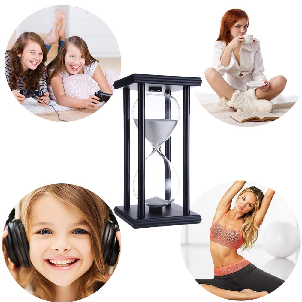 60 Minute Hourglass Sand Timer - Wooden Frame White Sandglass Clock for Kids Room Decor, Birthday Gifts, Tea/Coffee Table, Bookshelf & Classroom Games | Perfect for Study Time Management, Cooking, Board Games & Meditation