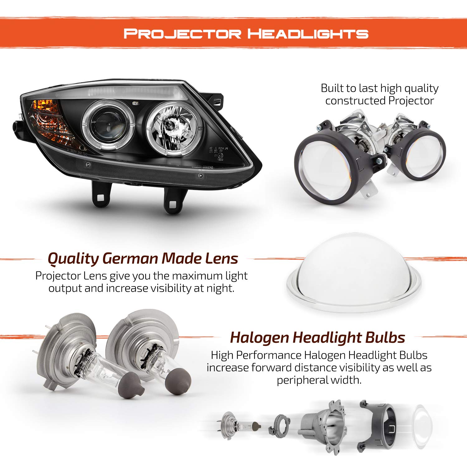 AKKON Dual LED Halo DRL Projector Headlights with Signal Lights for 2003-2008 BMW Z4 HID Models - Black Housing | Upgrade Your Night Driving & Style