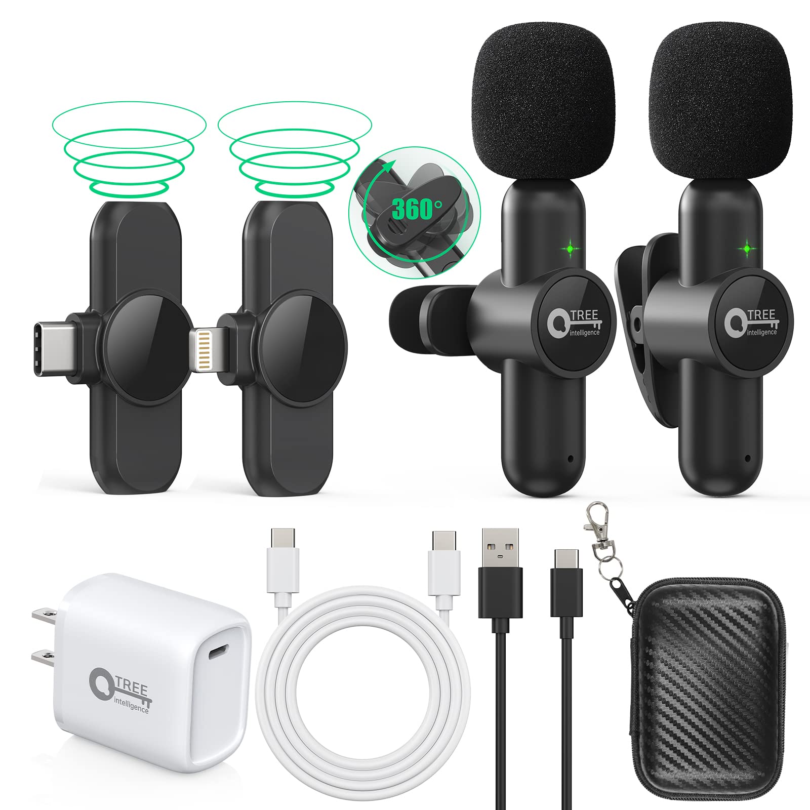 Wireless Lavalier Microphone for iPhone iPad Android - Dual Mic System with 2 Receivers, Plug & Play Auto-Sync for YouTube, TikTok, Facebook Live, Vlogging & Video Recording - Perfect for Interviews, Podcasts, Streaming & Online Classes