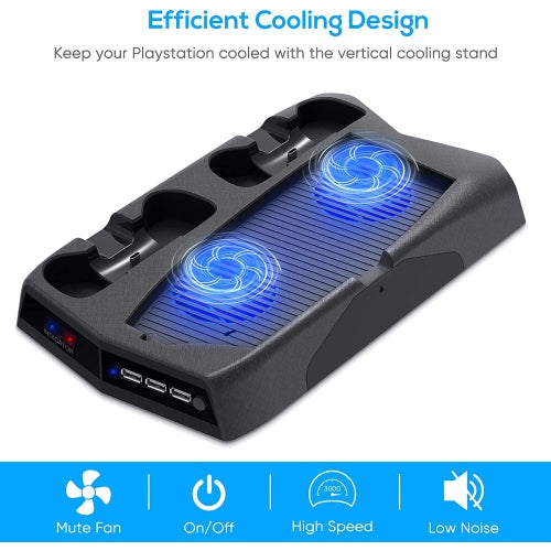 3 in 1 Vertical Stand with Cooling Fans & Charging Dock for PS5 Console & Digital Edition - Dual Controller Charger for Gaming Setup & Entertainment Center Accessories