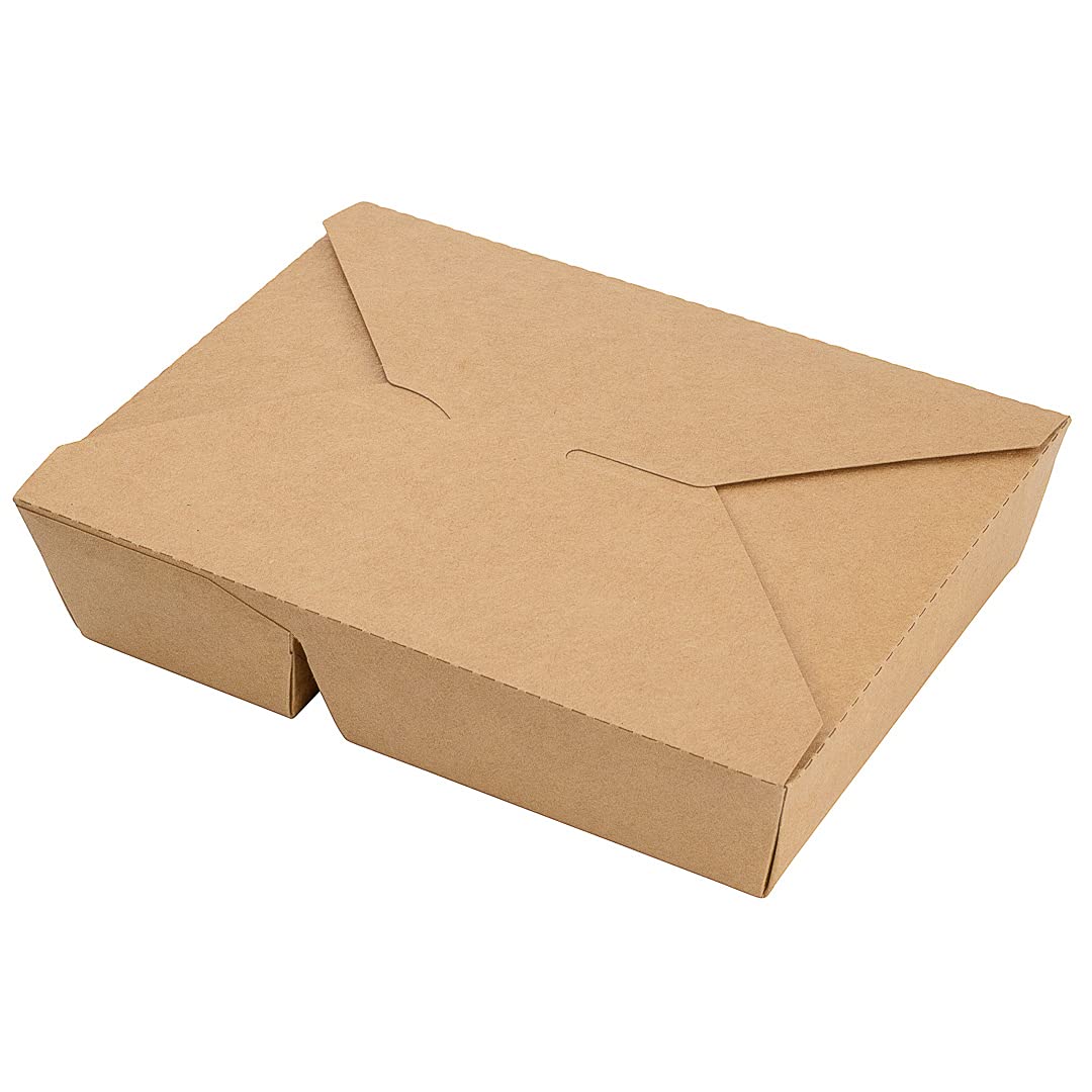 Eco-Friendly 50oz Kraft Paper Take Out Containers - 200 Pack of 2-Compartment Greaseproof Food Boxes with Secure Tab-Lock Closure | Perfect for Restaurants, Catering & Meal Prep | Safe for Hot/Cold Foods, Burgers, Salads & Leftovers