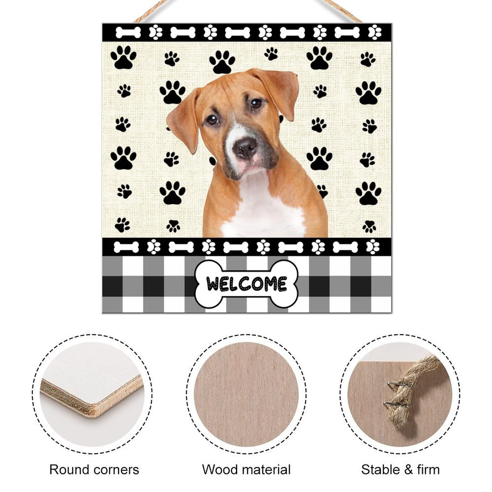 12x12 Inch Rustic Wood Signs - Boxer Dog Paw Welcome Farmhouse Wall Art Hanging Plaque for Door, Kitchen, Dining Room | Handmade Wooden Home Decor for Country House, Cabin & Pet Lovers