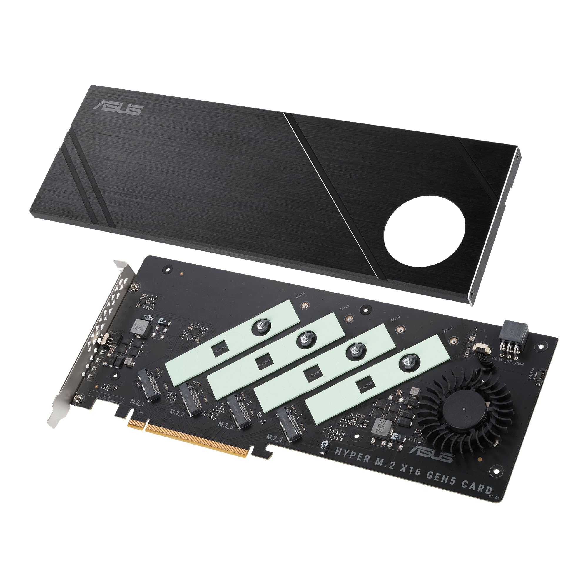 ASUS Hyper M.2 x16 Gen5 PCIe 5.0/4.0 Expansion Card - Supports 4 NVMe M.2 SSDs (2242/2260/2280/22110) up to 512Gbps, Compatible with AMD & Intel Platforms with RAID Support - Perfect for Gaming PCs, Workstations & High-Performance Computing