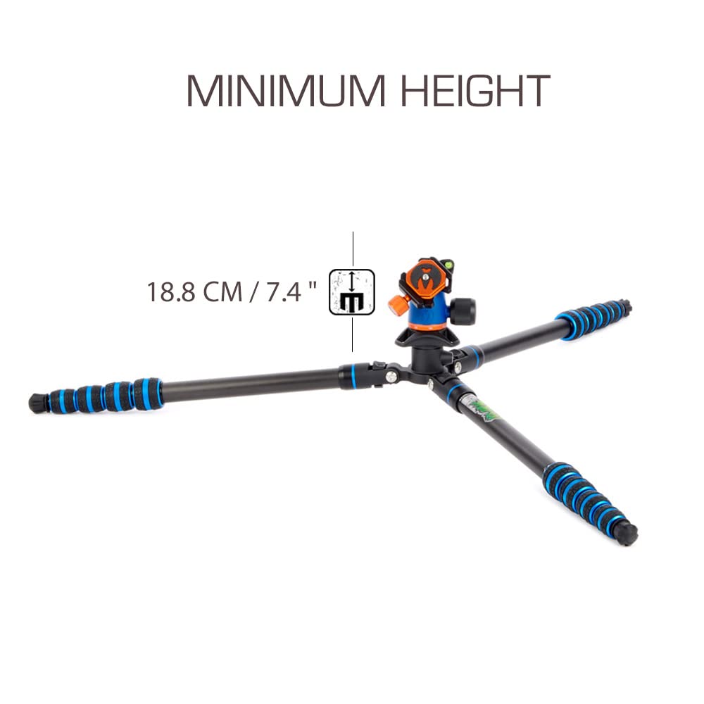 3 Legged Thing Punks Brian 2.0 Carbon Fiber Tripod - Compact Adjustable Travel Camera Stand with Detachable Legs (Blue/Black) - Perfect for Outdoor Photography, Travel Vlogging & DSLR Shooting