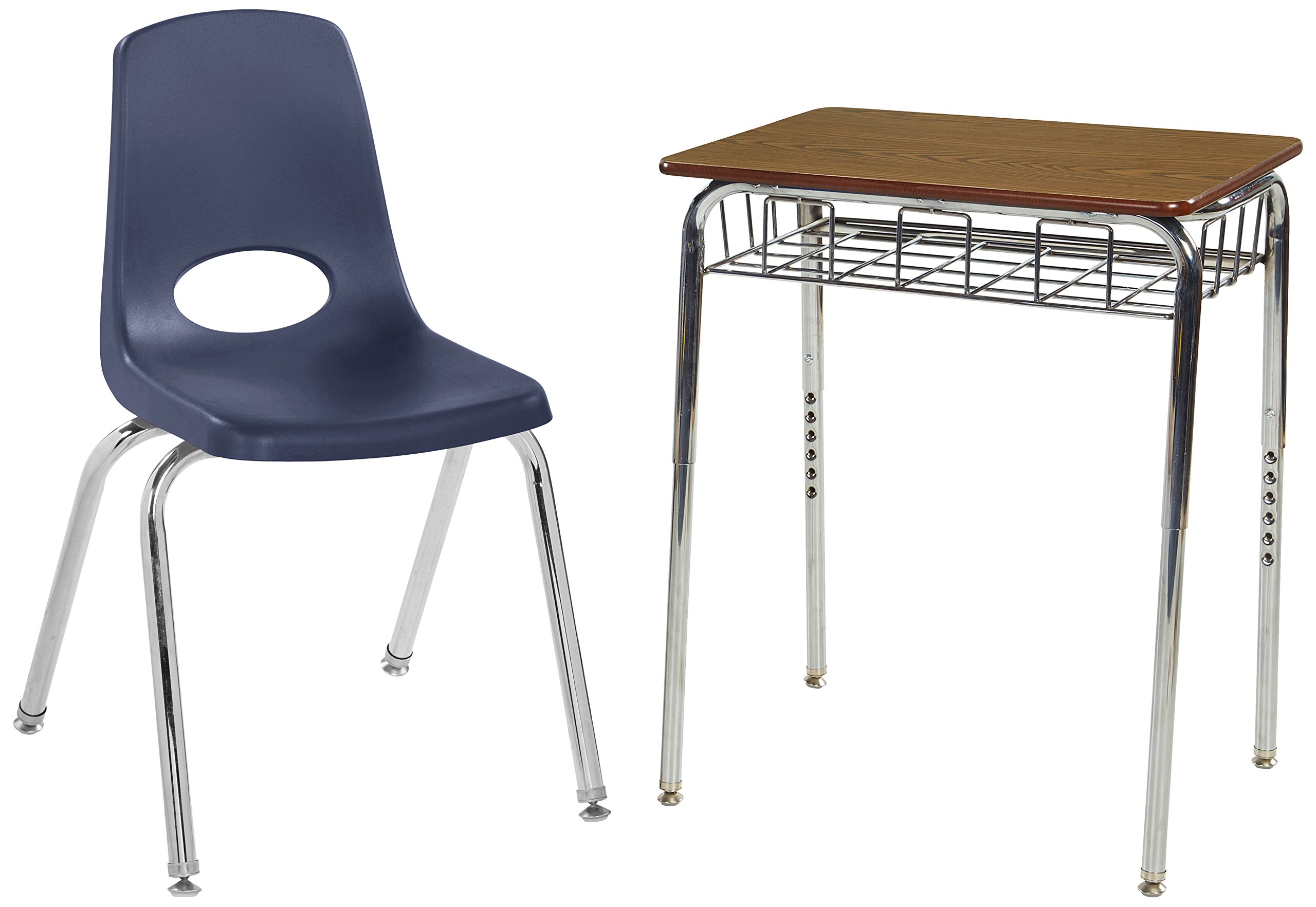 ECR4Kids Oak Desk & Navy Chair Set - 10 Pack for Classroom & Office