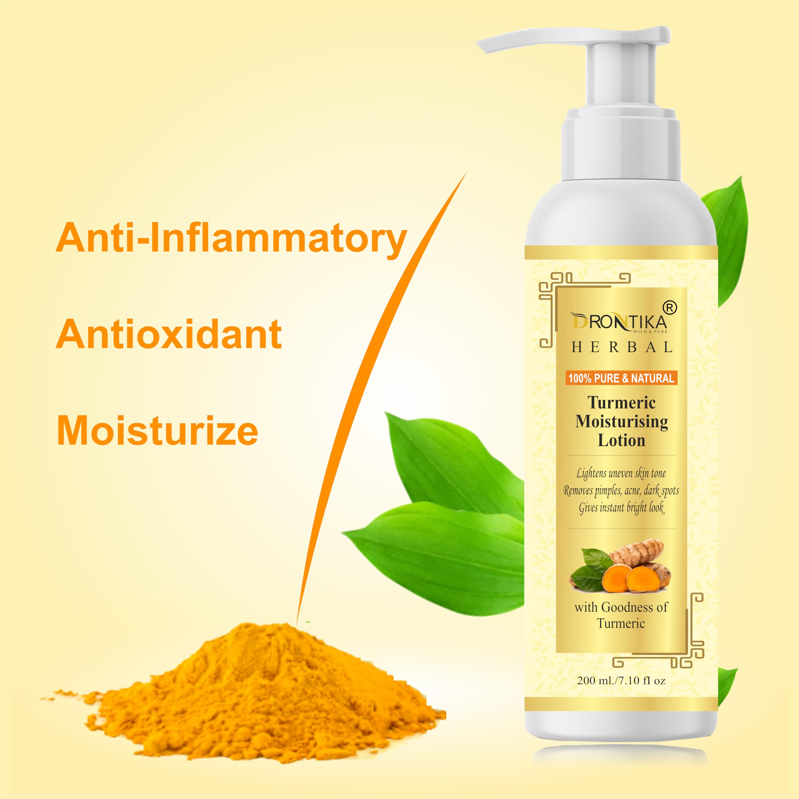 Drontika Wild & Pure Herbal Turmeric Moisturizing Ubtan Sunscreen Body Lotion SPF 30 with Turmeric & Saffron for Glowing Skin | Virgin Grade 1 Coconut Oil for Body & Hair Massage (200ml x 2) | Natural Skincare & Hair Care for Daily Hydration & Sun Protection