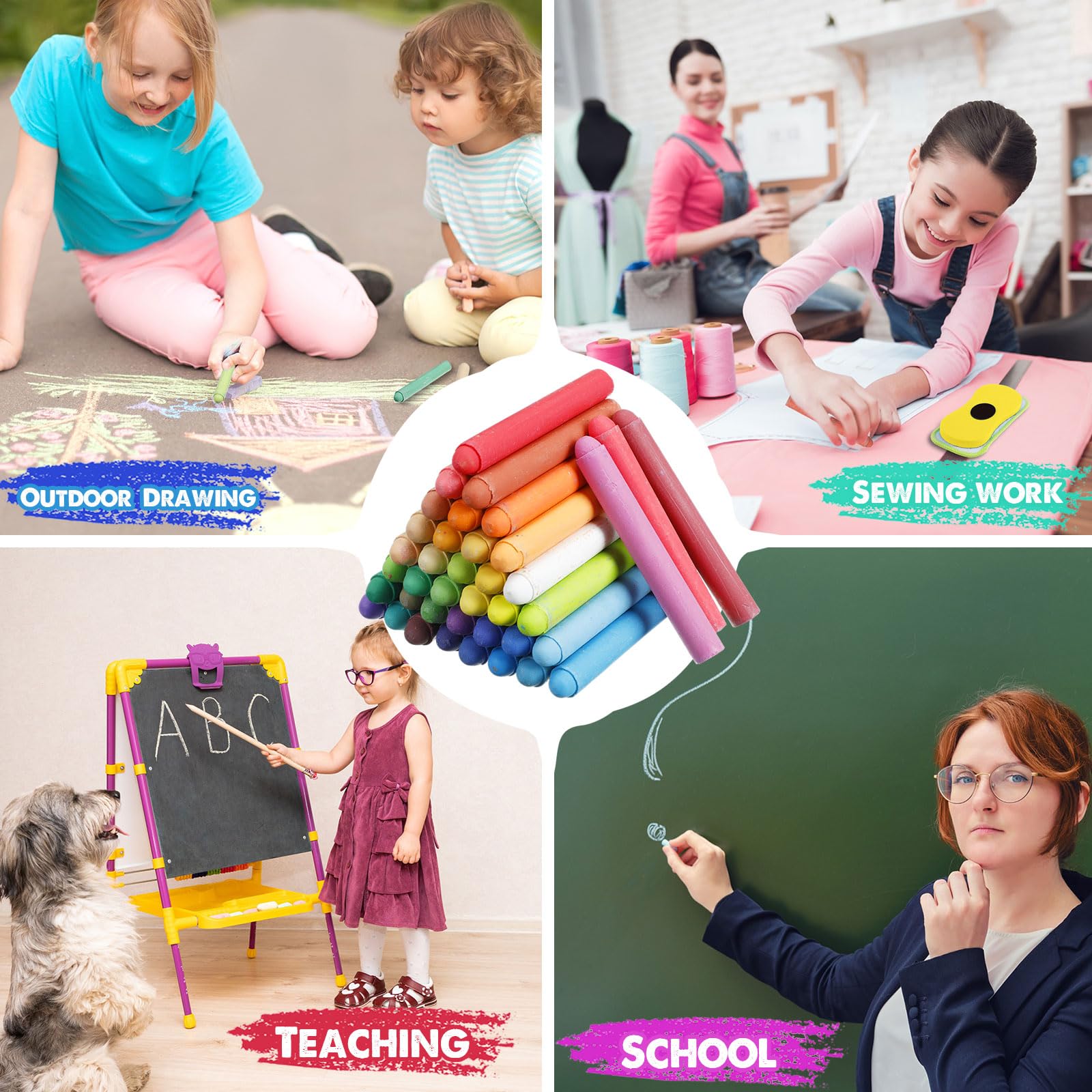Harloon 144 Pcs Dustless Chalk Set with Eraser - Non-Toxic Colored & White Chalkboard Chalk for Classroom, School Supplies, Teachers - Perfect for Blackboard Drawing, Writing & Educational Activities (Colorful)
