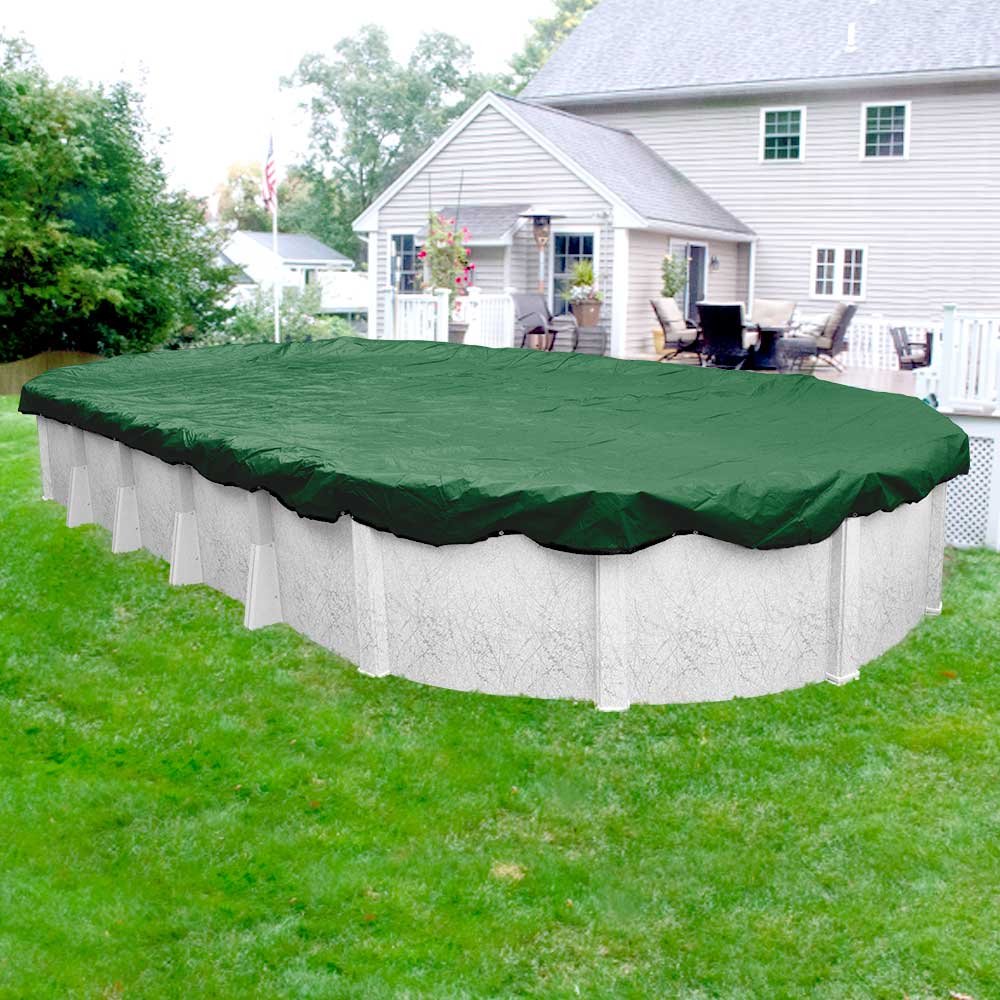 Pool Mate 501632-4-PM Professional Rip-Shield Winter Oval Above Ground Pool Cover 16x32 ft Meadow Green - Durable Protection for Inground Pools During Cold Seasons