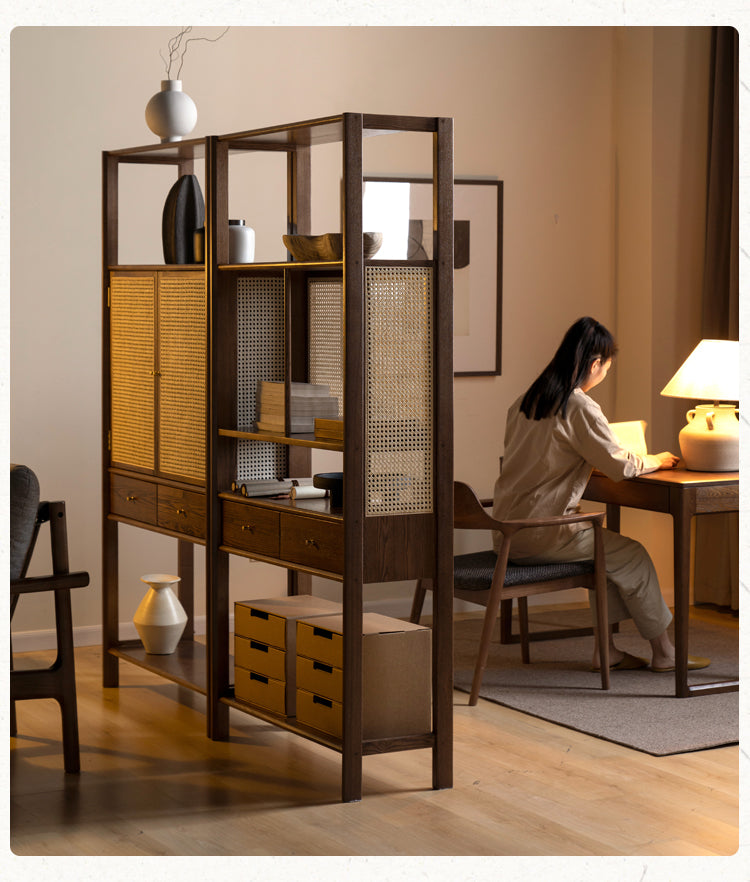 Solid Black Walnut & Ash Wood Bookshelf Display Cabinet - Modern Bookcase for Living Room, Office & Library Storage