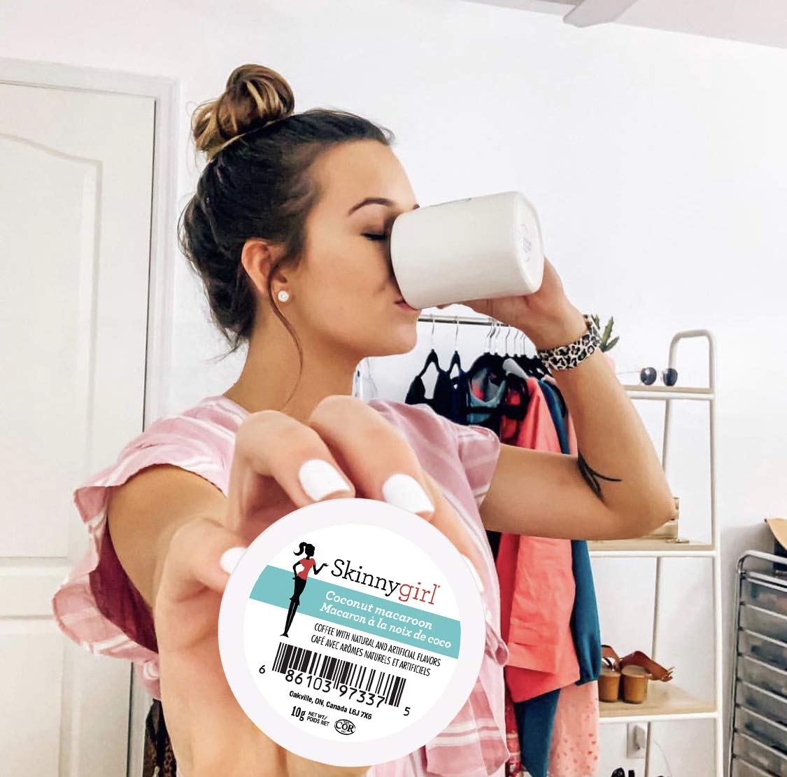 Skinnygirl Coconut Macaroon Flavored Coffee Pods for Keurig K-Cup Brewers - Medium Roast, Single Serve, Hot or Iced, Recyclable K-Cups (24 Count) - Perfect for Home, Office & Morning Coffee Break