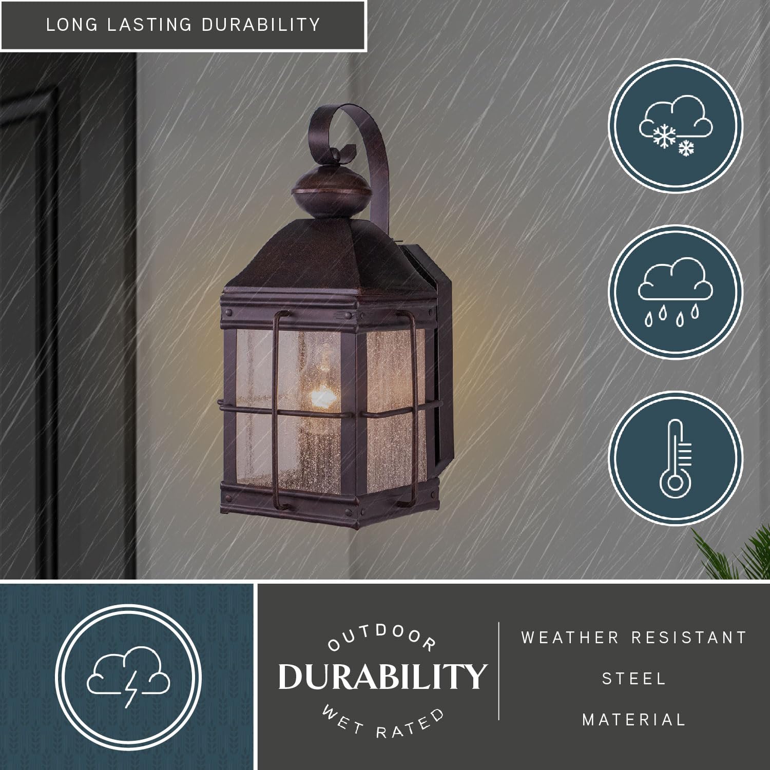 VAXCEL Revere 1-Light Bronze Rectangle Outdoor Wall Lantern with Clear Glass - Weatherproof Exterior Lighting for Porch, Patio, Garage & Entryway