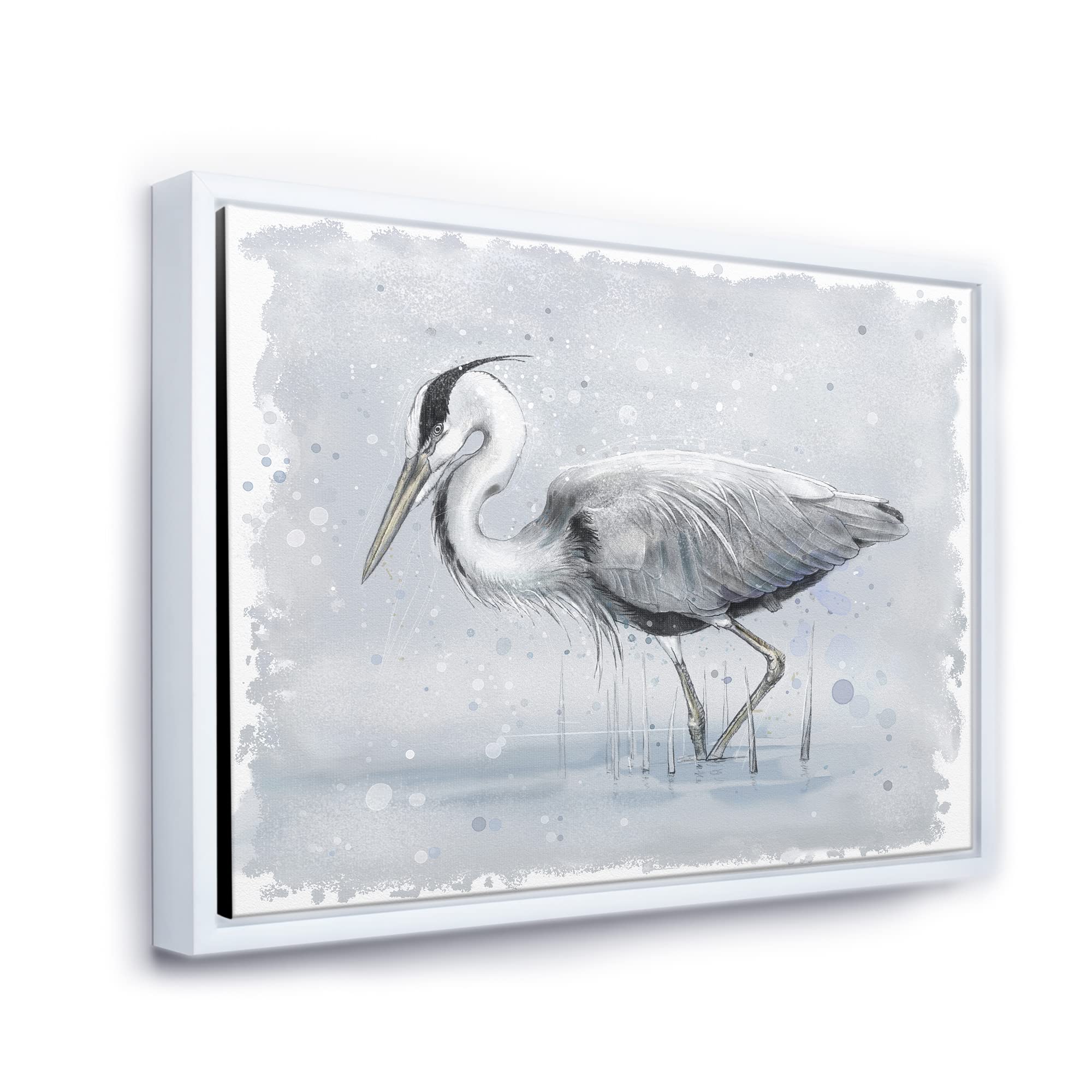 Grey Heron Bird Framed Canvas Wall Art - Farmhouse Decor for Living Room, Bedroom & Office - Nature Inspired Home Decoration