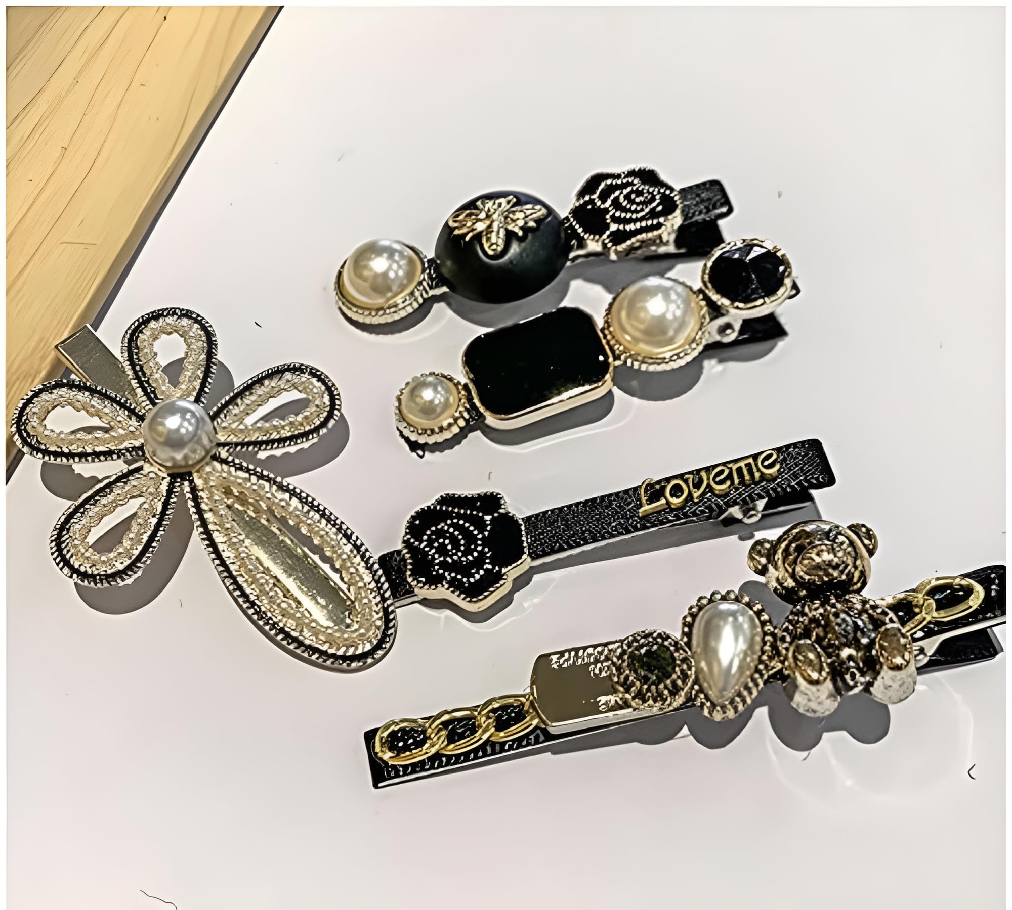 BellaStella Korean Stylish Pearl Rhinestone Hair Clips - Elegant Marble Alligator Bobby Pins for Women, Hair Accessories & Headdress Jewelry - Perfect for Weddings, Parties & Daily Styling
