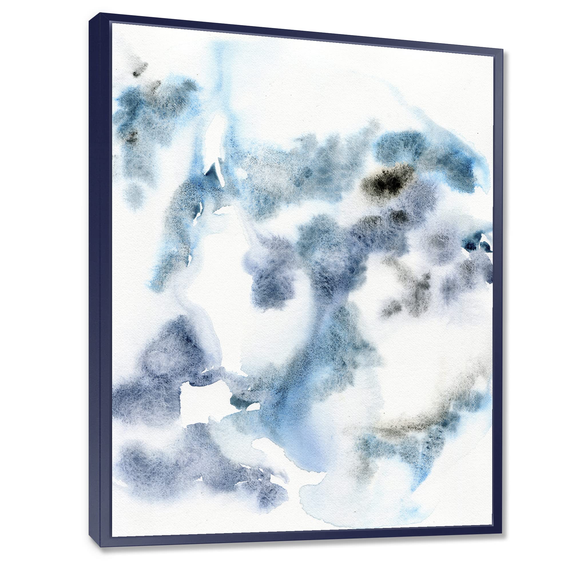 Abstract Dark Blue Clouds IV - Modern Framed Canvas Wall Art Print for Living Room, Bedroom & Office Decor