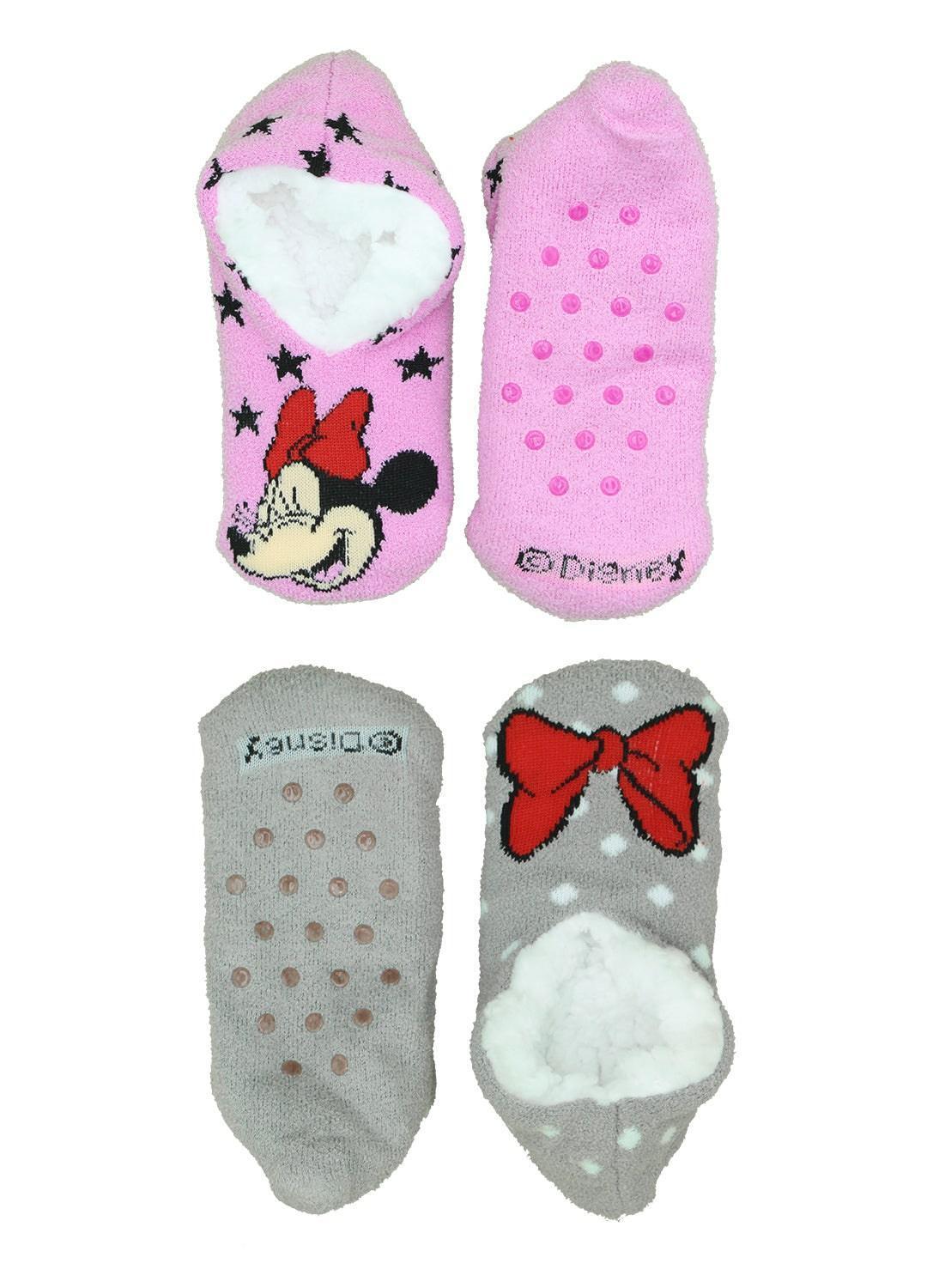 Minnie Mouse Slippers for Girls - Soft & Cozy 2-Pack Socks - Perfect for Disney Themed Sleepovers & Kids' Bedtime Comfort