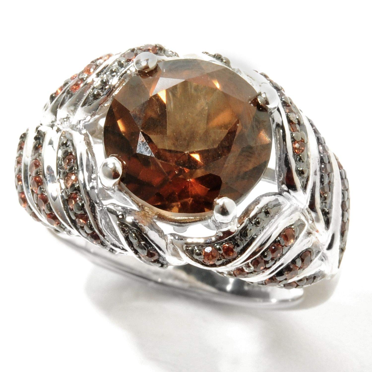 5.28 Carat Sterling Silver Chocolate Topaz Cocktail Ring - Elegant 10mm Round Gemstone Jewelry for Women, Perfect for Parties, Weddings & Evening Events