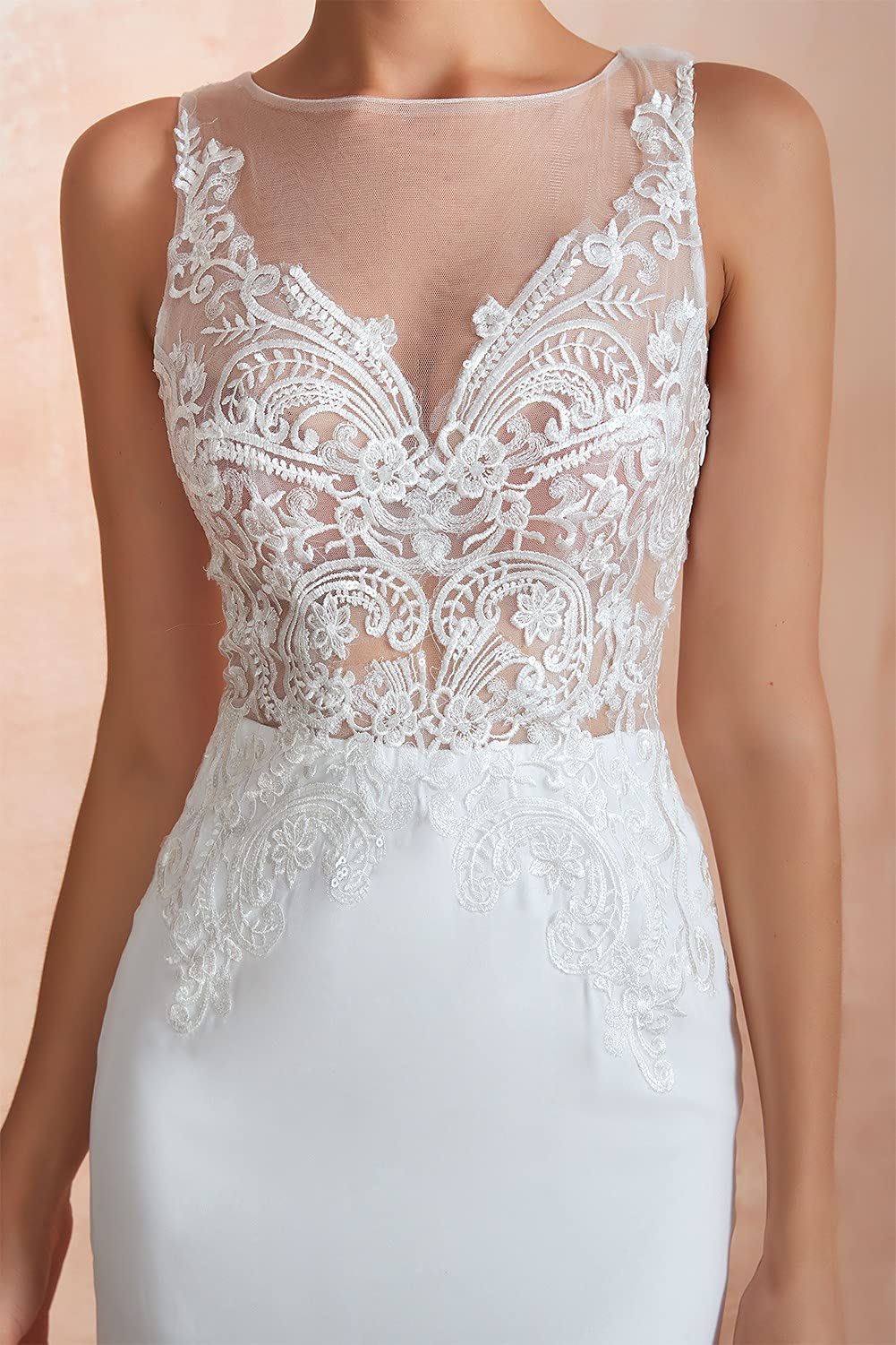 Elegant 2021 Women's Wedding Dresses with Lace Appliques - Beach Mermaid Evening Gown with Beaded Details | Perfect for Bridal Ceremonies, Beach Weddings & Formal Evening Events