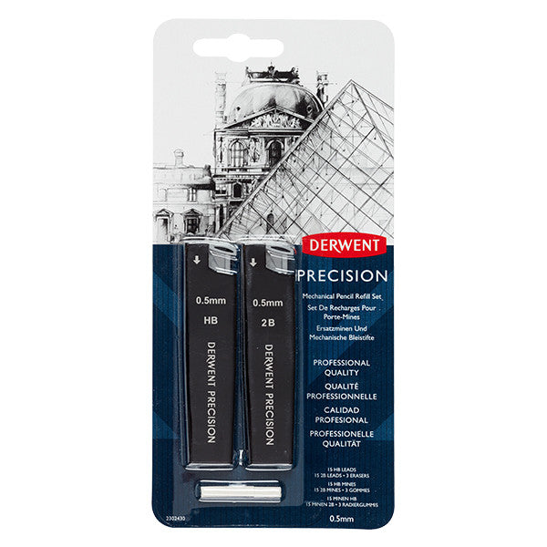 Derwent Precision Mechanical Pencil Leads Set - 0.5mm HB & 2B Graphite Refills for Smooth Writing & Sketching - Ideal for Artists, Students & Office Use
