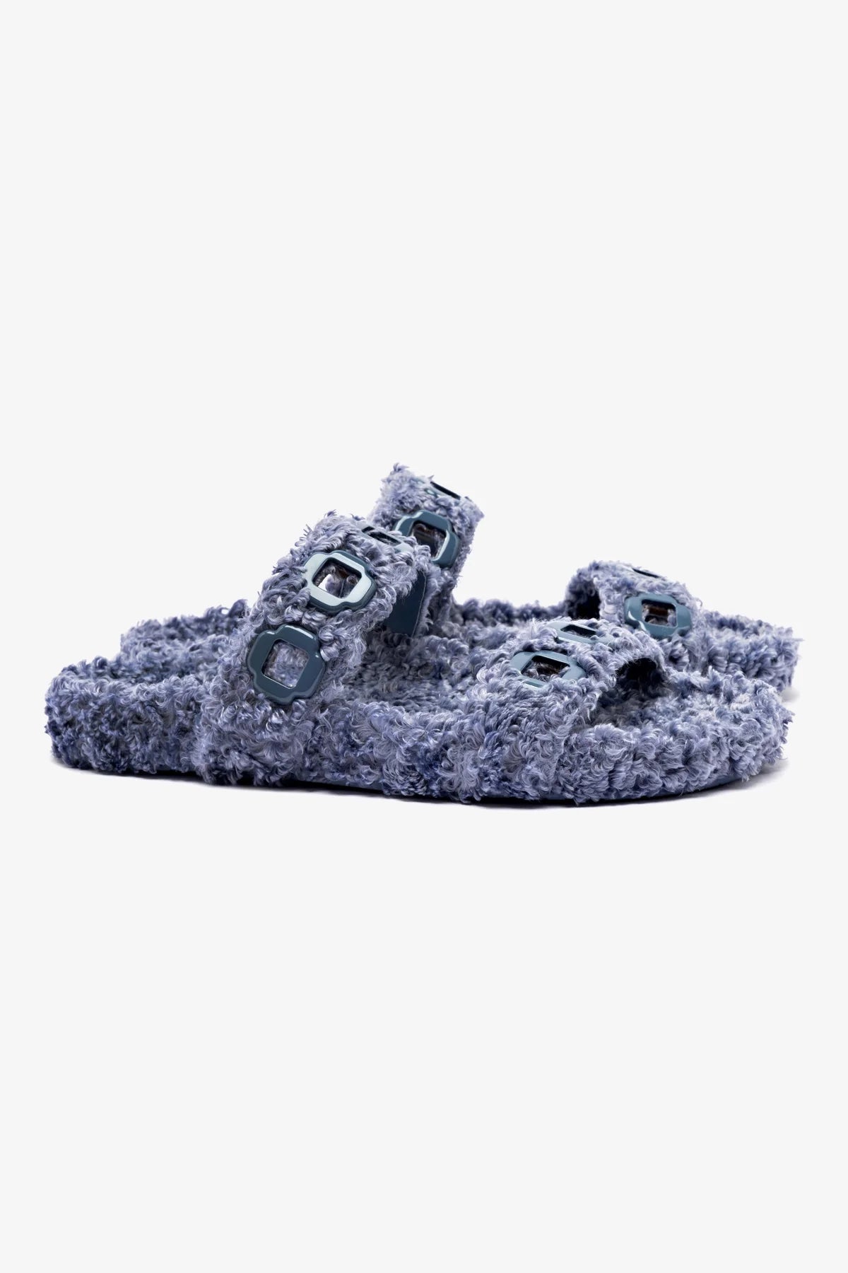 Milan Slide In Blue Faux Fur Slippers - Cozy Indoor House Shoes for Women, Soft Plush Comfort, Non-Slip Sole - Perfect for Lounging, Relaxing at Home, Spa Days & Gift Giving