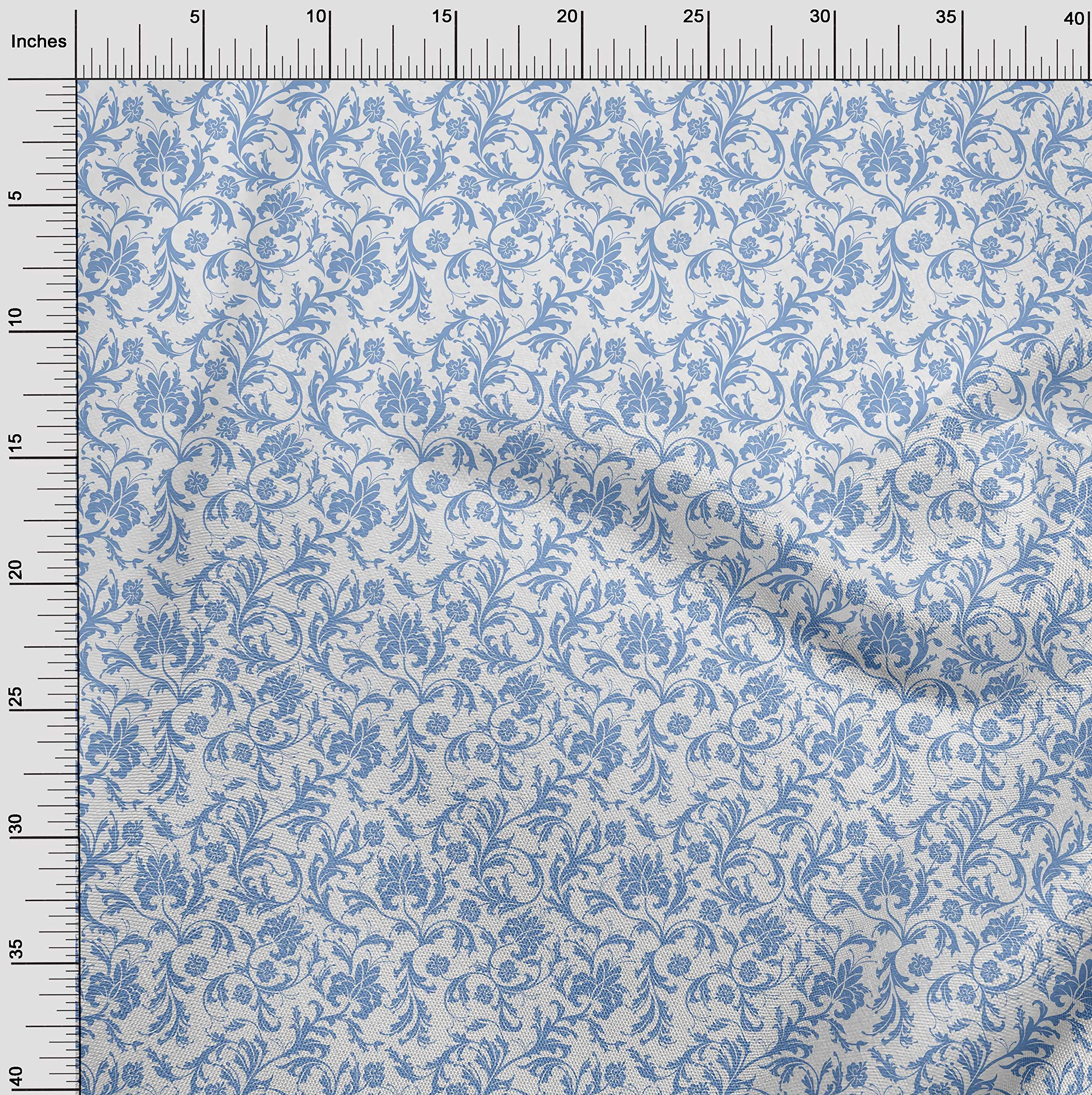 oneOone Cotton Cambric White Fabric with Asian Floral Print - 42 Inch Wide by The Yard for DIY Clothing & Sewing Projects | Perfect for Dresses, Blouses, and Home Decor