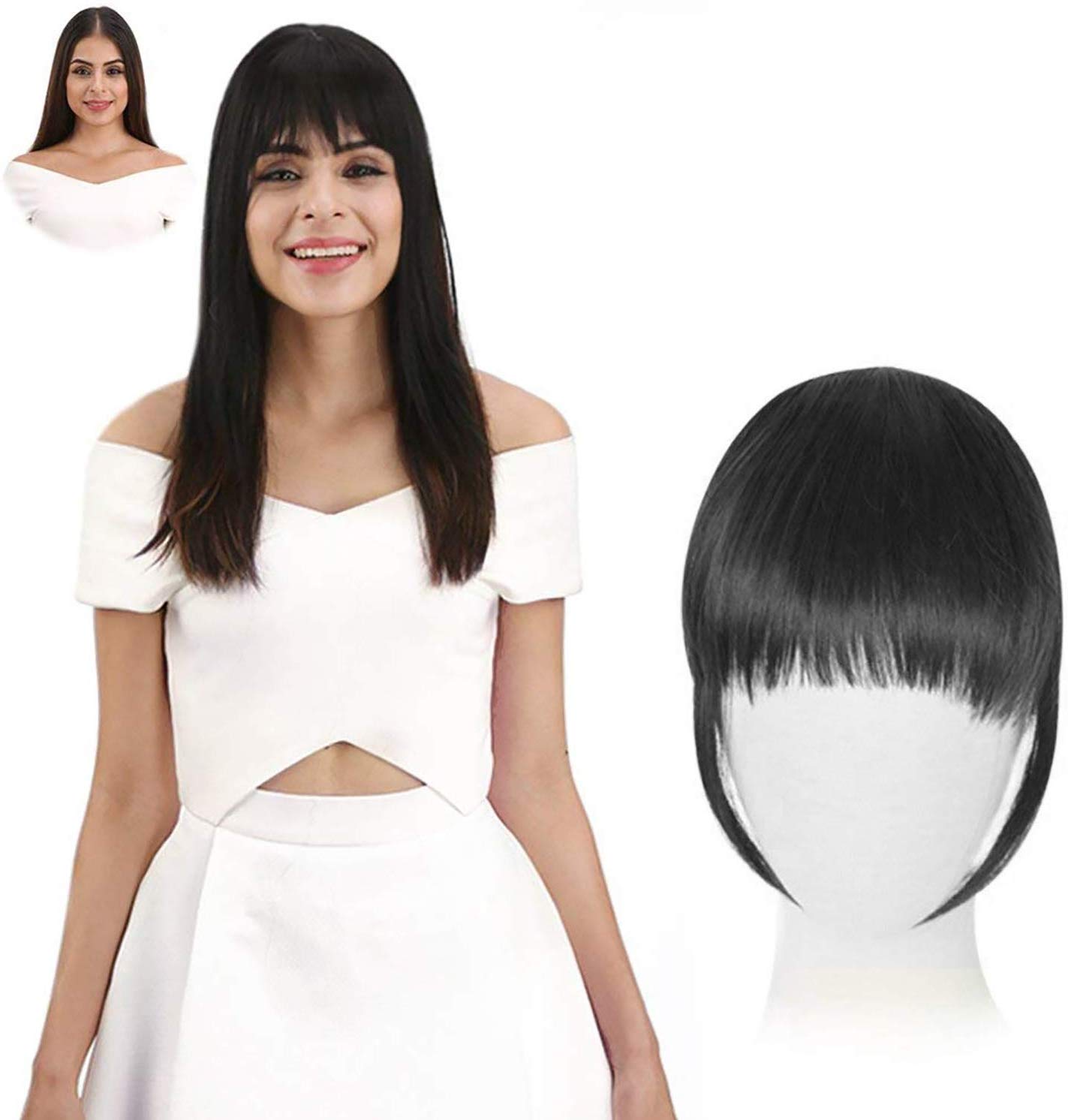Rapidsflow® Clip-Free Synthetic Front Hair Extensions for Women & Girls - Light Brown Center Cut Bang Fringe | Perfect for Cosplay, Costume Parties & Daily Styling