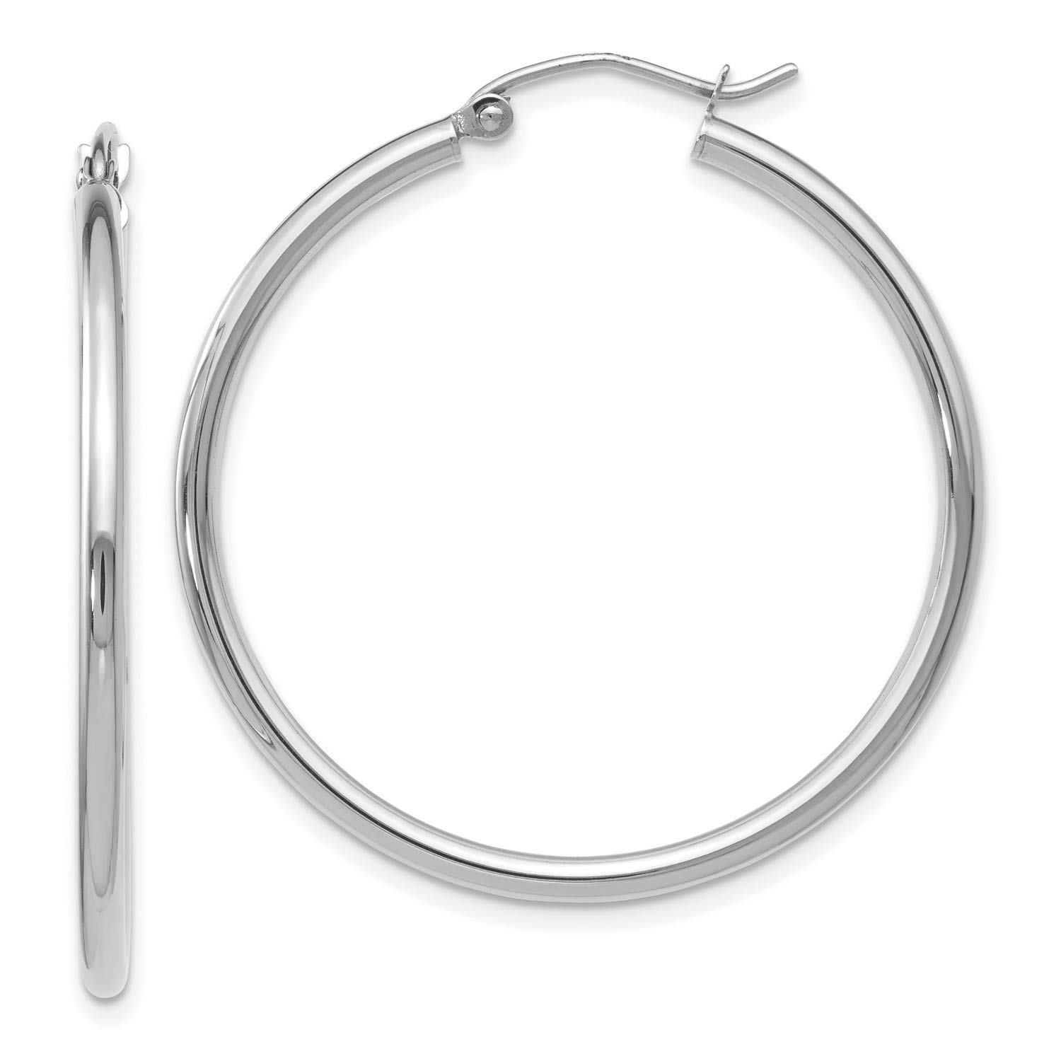 14K White Gold 2mm Large Hoop Earrings 35x35mm - Elegant Everyday Jewelry for Women, Perfect for Parties, Weddings & Special Occasions