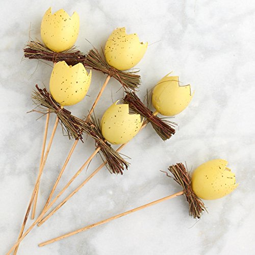 Yellow Artificial Cracked Eggs & Twig Floral Picks - 6 Pack Spring Easter Decorations for DIY Wreaths, Centerpieces, and Tabletop Displays - Factory Direct Craft Supplies