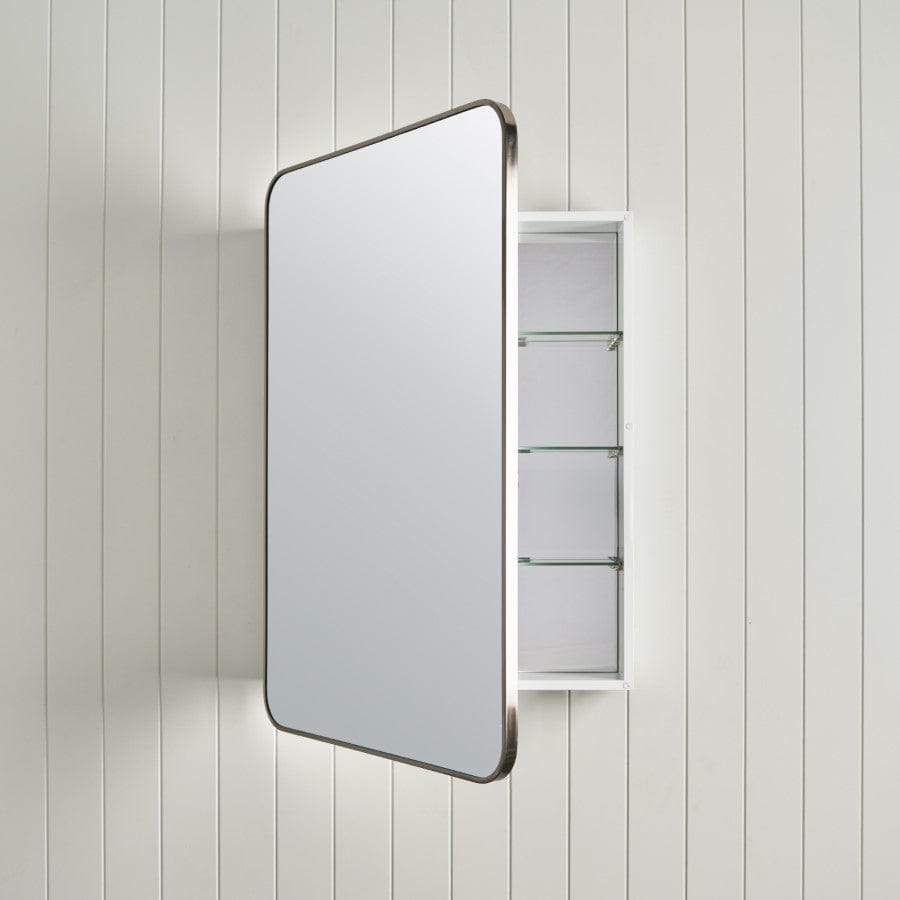 Rectangular Bathroom Mirror Cabinet with LED Lights - Warm Brushed Nickel Finish - Modern Vanity Mirror for Small Spaces - Perfect for Makeup & Shaving