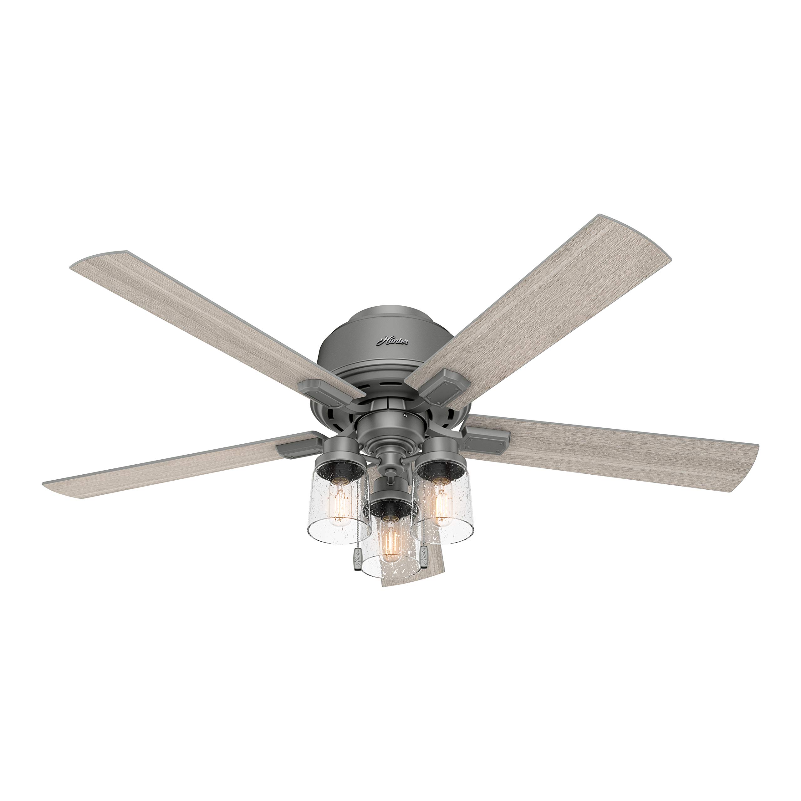 Hunter Fan 52 Inch Low Profile Matte Silver Indoor Ceiling Fan with Light Kit - Energy Efficient Quiet DC Motor - Perfect for Living Room, Bedroom or Office (Renewed)