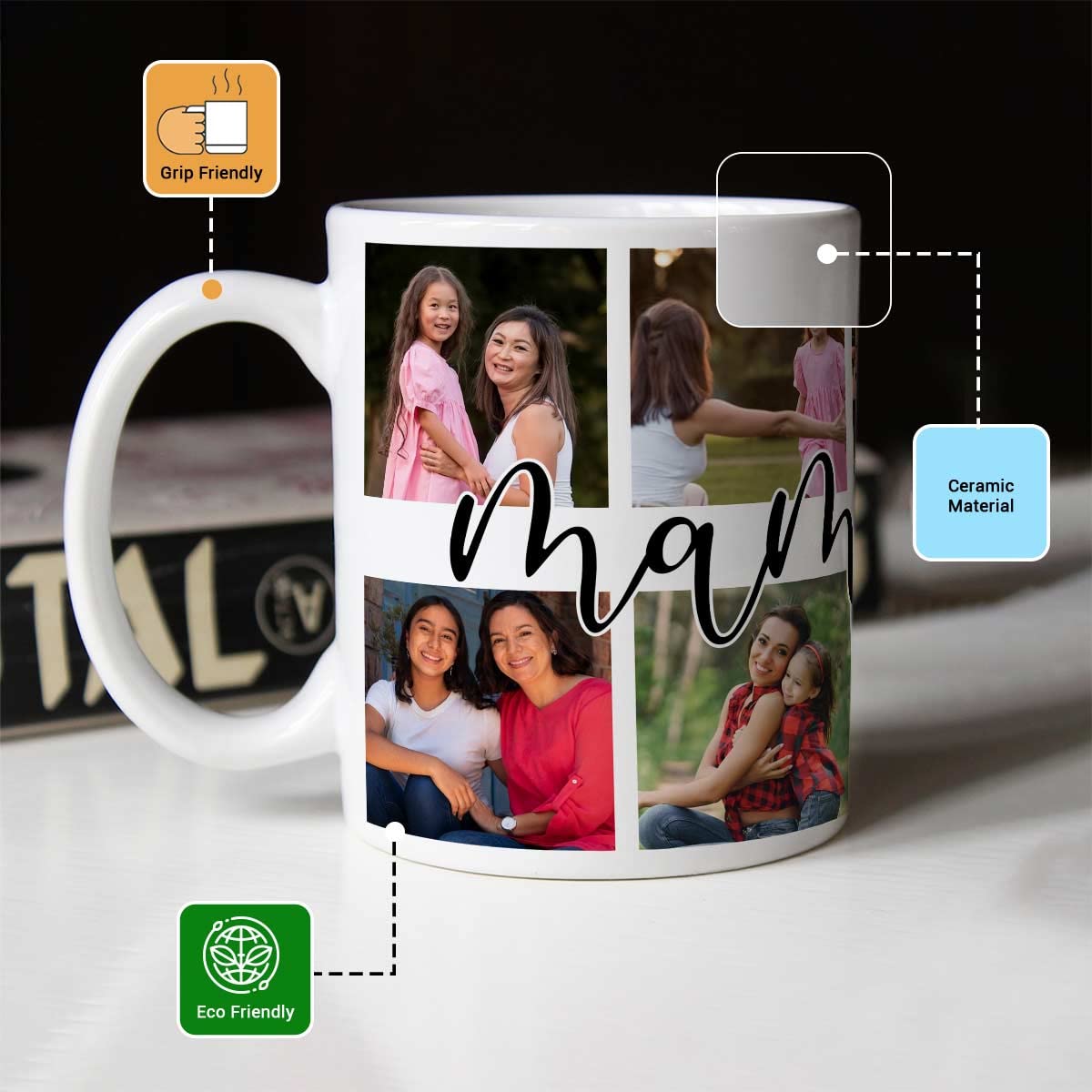Personalized Photo & Name Coffee Mug for Mom - Custom 300ml Ceramic Travel Mug | Best Birthday, Mother's Day, Anniversary Gift Idea | Home, Office & Travel Use