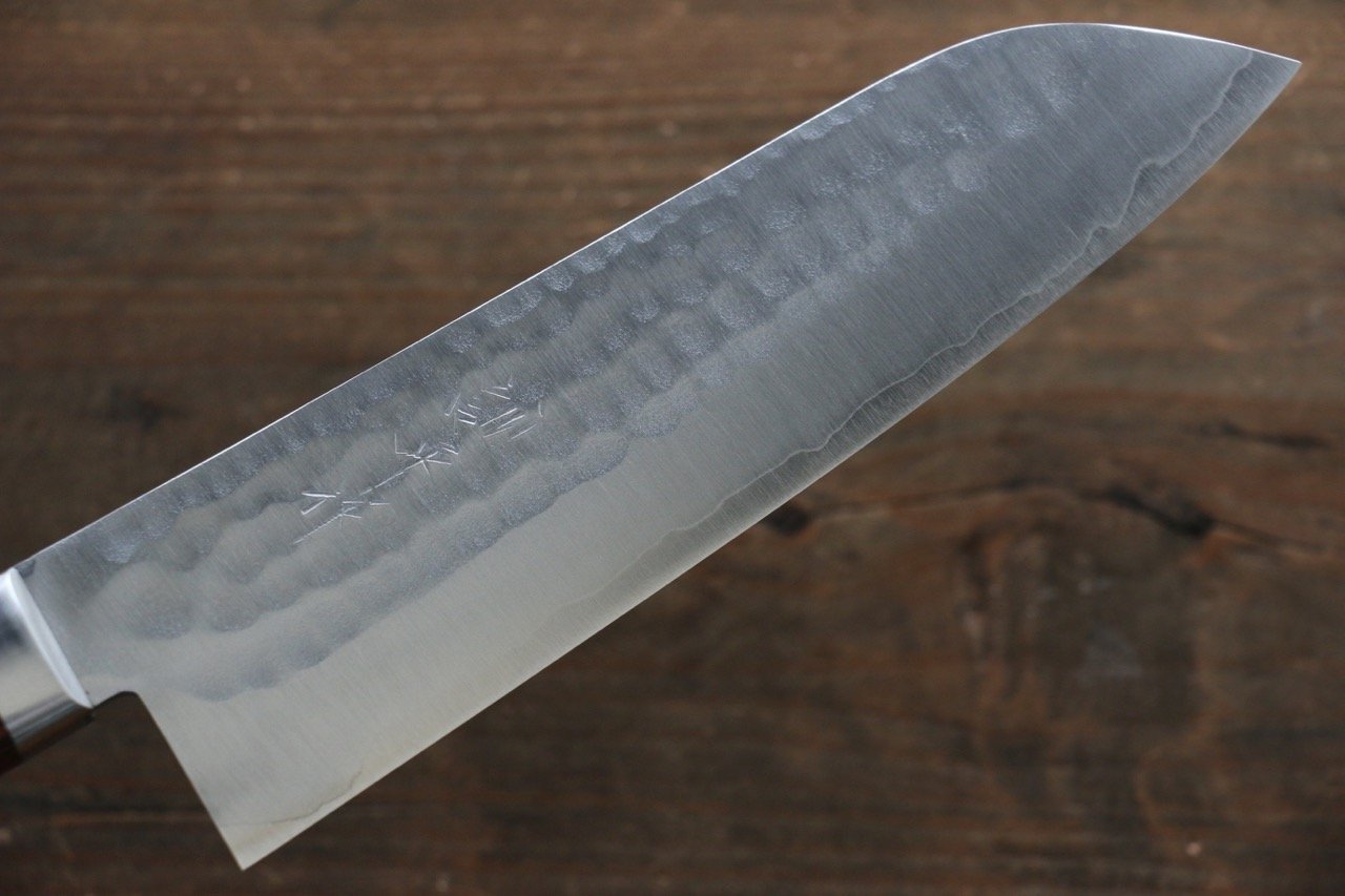 Premium Kunihira Tanzo VG1 Hammered Santoku Knife 170mm - Japanese Chef Knife with Mahogany Handle - Perfect for Slicing, Dicing & Chopping Vegetables, Meat & Fish