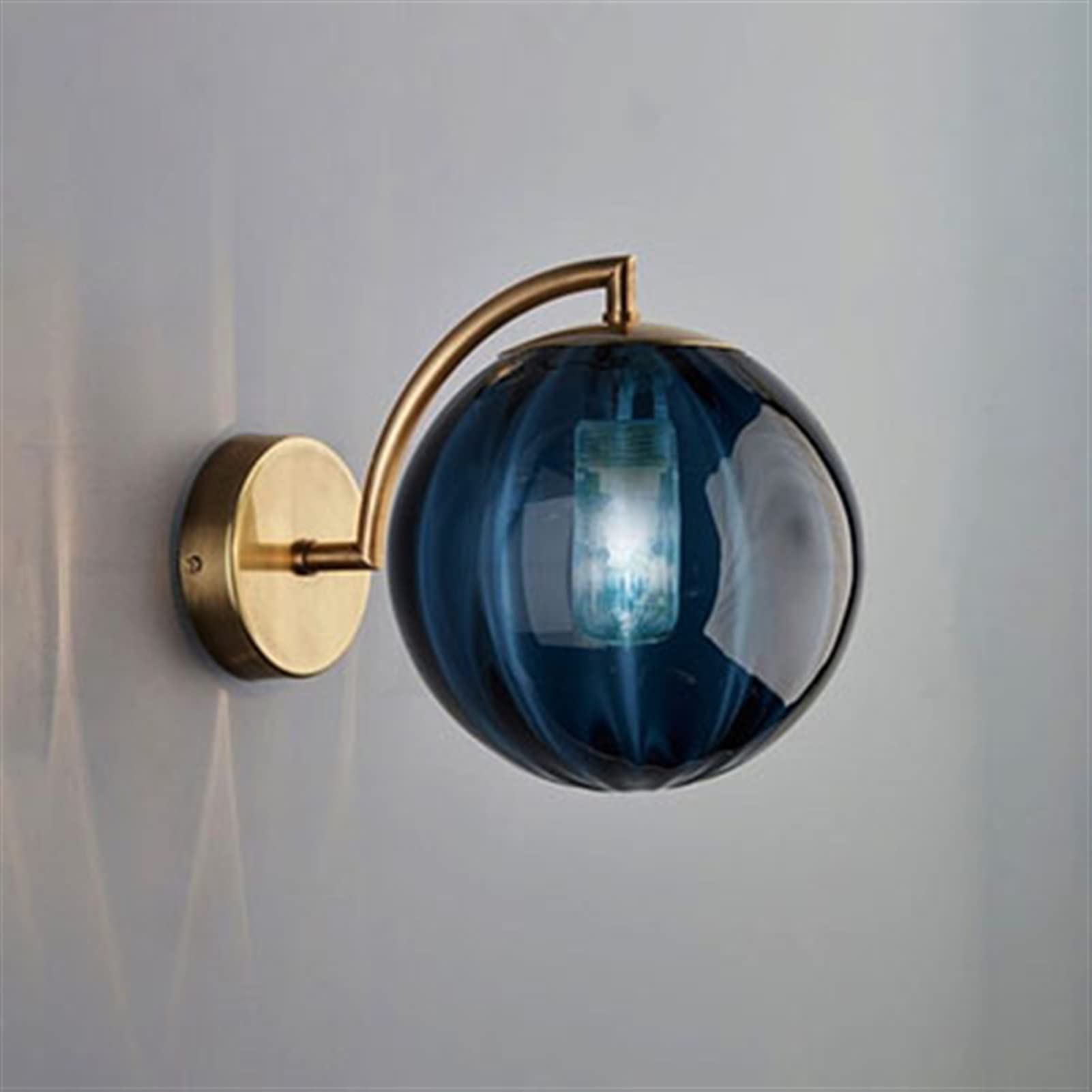 Nordic Gold Metal LED Wall Sconce with Colorful Glass Shade - Blue Night Light for Bedroom, Bathroom, Corridor & Living Room | Energy-Efficient Dimmable Wall Lamp for Modern Home Decor