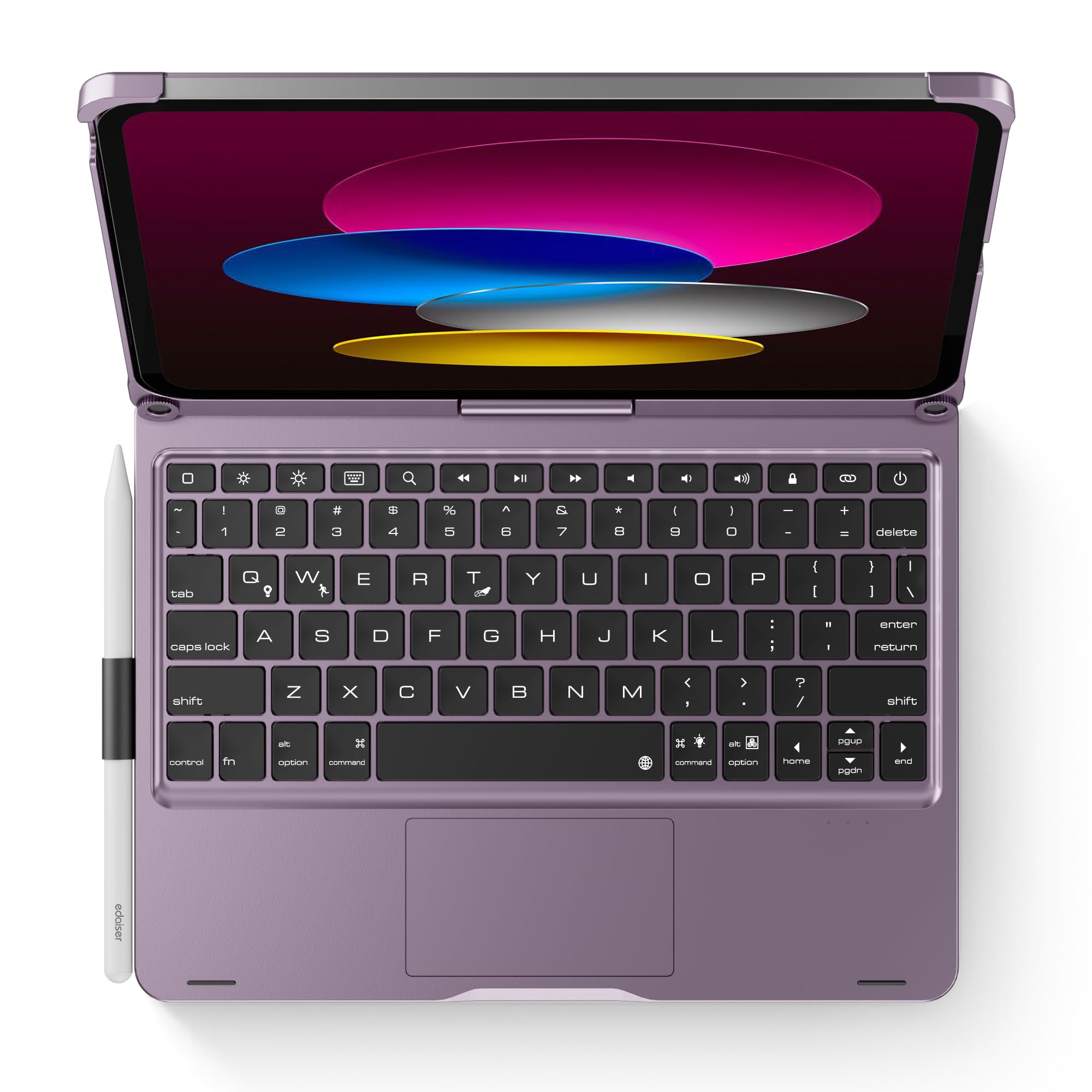 360° Rotating Keyboard Case for iPad 11th Gen 2025 (A16) & iPad 10th Gen (10.9-inch) - Backlit RGB Keyboard, Multi-Touch Trackpad, Pencil Holder & Protective Cover in Metallic Purple | Perfect for Work, Study & Creative Projects