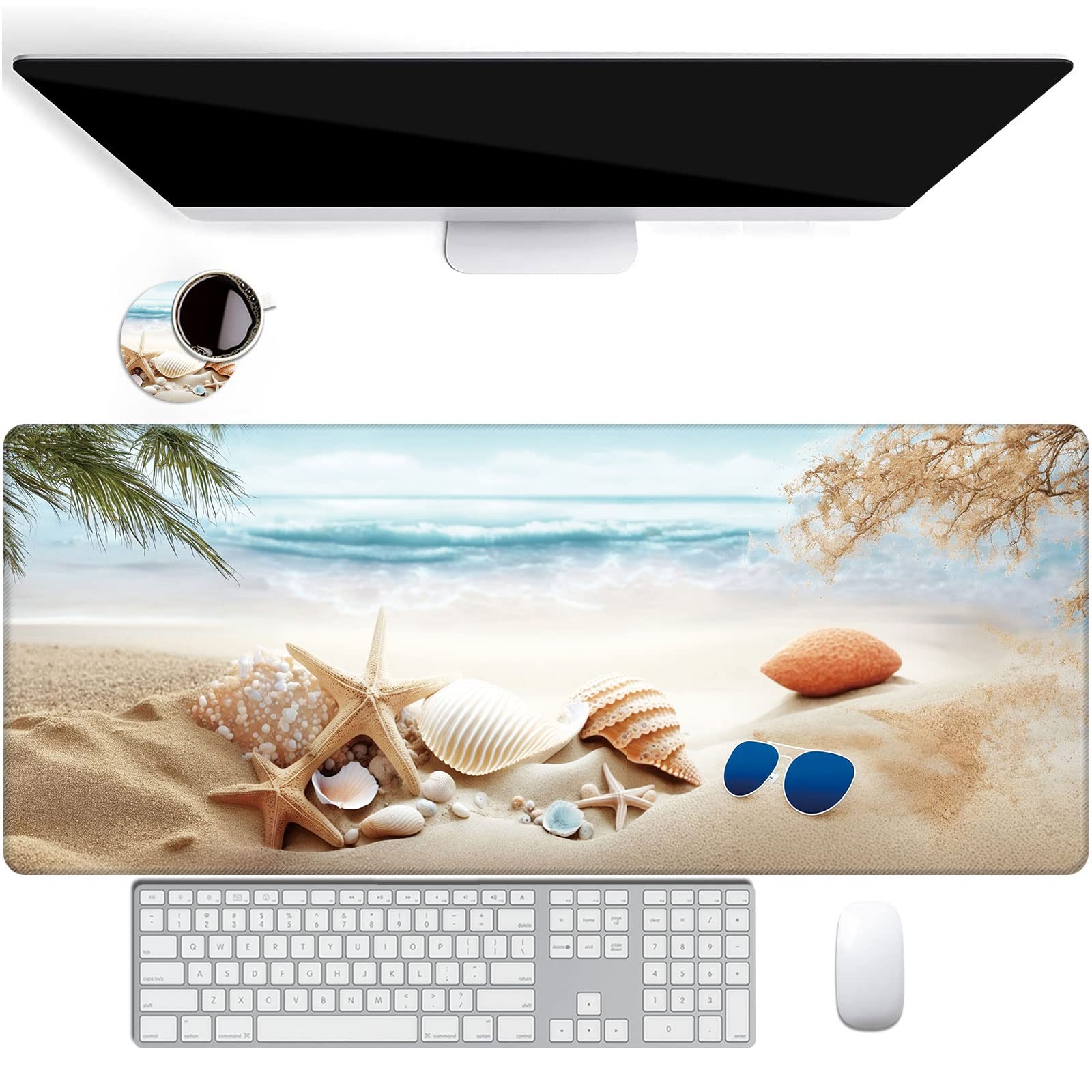 XXL Gaming Mouse Pad (31.5x11.8 Inch) with Stitched Edges & Non-Slip Base - Beach Starfish Design | Extended Desk Mat for Keyboard & Mouse | Perfect for PC Gaming, Office Work & Home Computer Setup