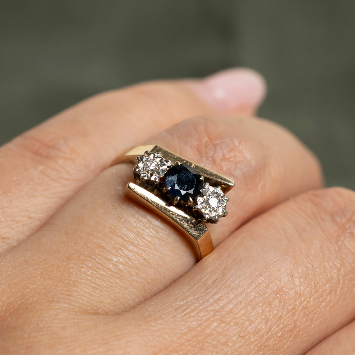 Exquisite 0.53ct Sapphire & 0.06ct Diamond Bypass Ring - Size 6.5 | Elegant Blue Gemstone Jewelry for Women | Perfect for Engagement, Anniversary & Special Occasions